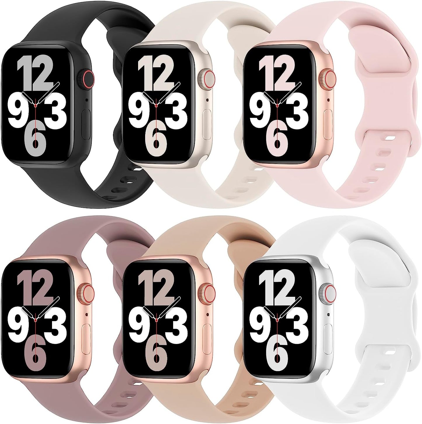 6 Pack Silicone Bands Compatible with Apple Watch Band 38Mm 40Mm 41Mm 42Mm 44Mm 45Mm 49Mm, Soft Sport Waterproof Strap Replacement Wristband for Iwatch Ultra Series 8 SE 7 6 5 4 3 2 1 Women Men  Slimband   