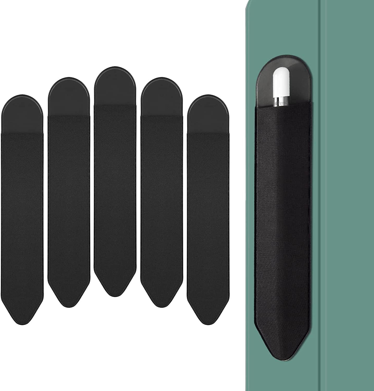 XLDLQU Apple Pencil Holder, 5 Pack Durable Elastic Apple Pencil (1St and 2Nd Gen) Case Pocket, Adhesive Sleeve Pouch for Ipad 8.3/9.7/10.2/10.5/11/12.9 Inch (Black Black)  XLDLQU   