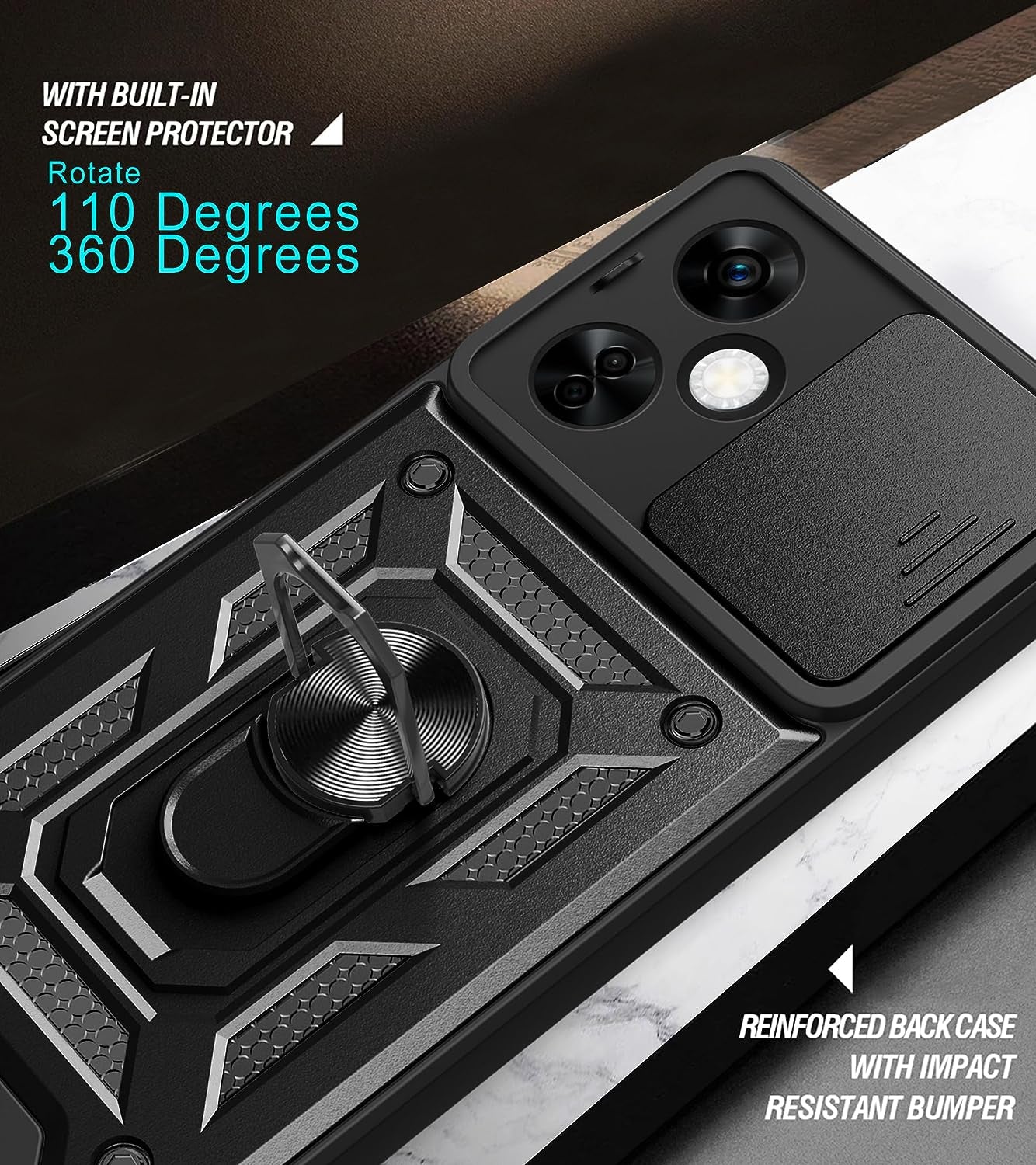 Jusy Case for Oneplus Nord N30 5G with 2 HD Screen Protector, Slide Camera Cover, Kickstand Ring, Magnetic Rugged Durable Drop Protection Phone Cover for 1+ Nord N30 5G (Black)  Jusy   