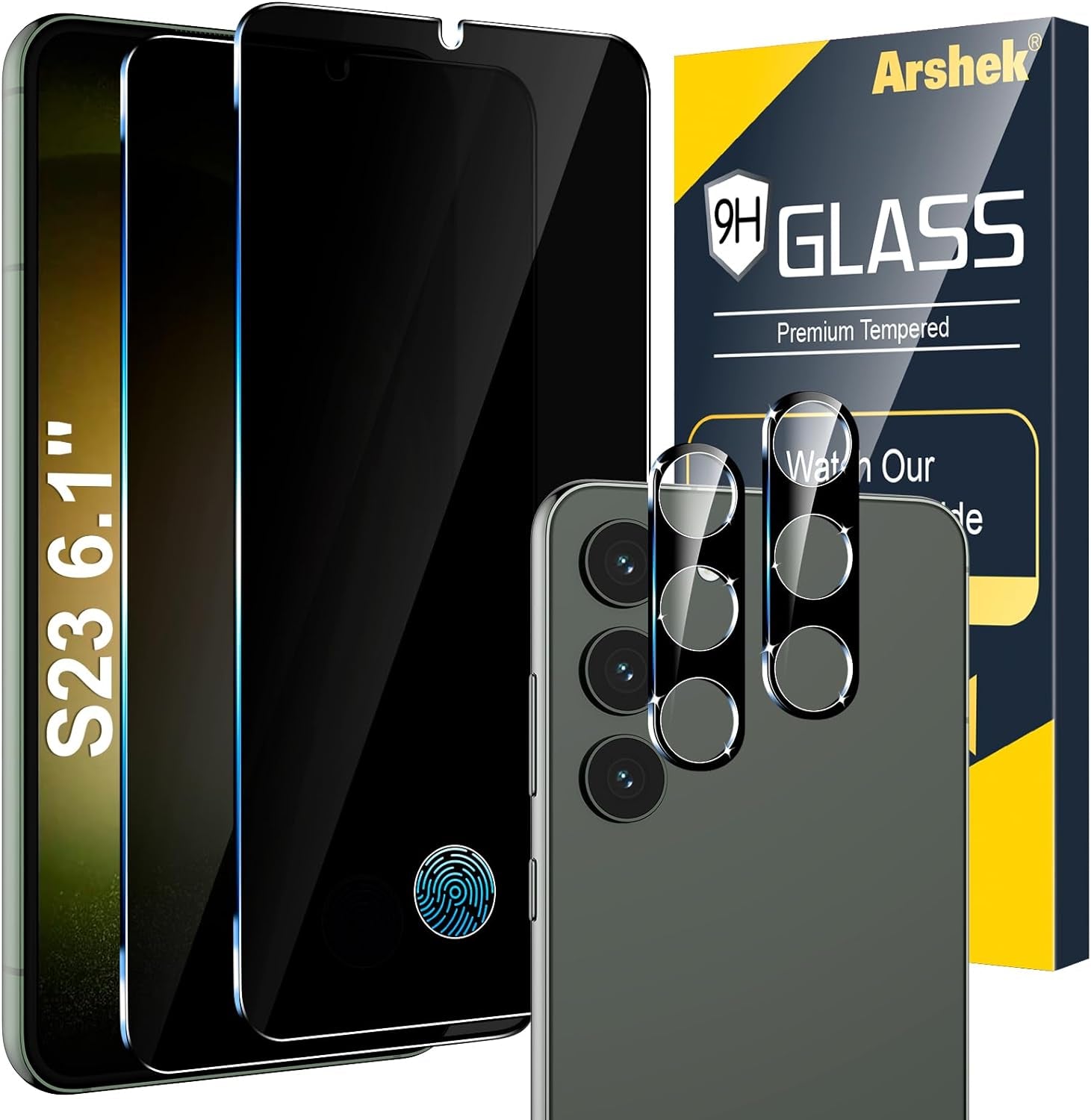 [2+2 Pack] for Google Pixel 6 Pro Screen Protector, 9H Tempered Glass, Ultrasonic Fingerprint Compatible, 3D Curved, HD Clear Scratch Resistant for Google Pixel 6 Pro 5G Glass Screen Protector  Arshek S23-Privacy-6.1Inch  