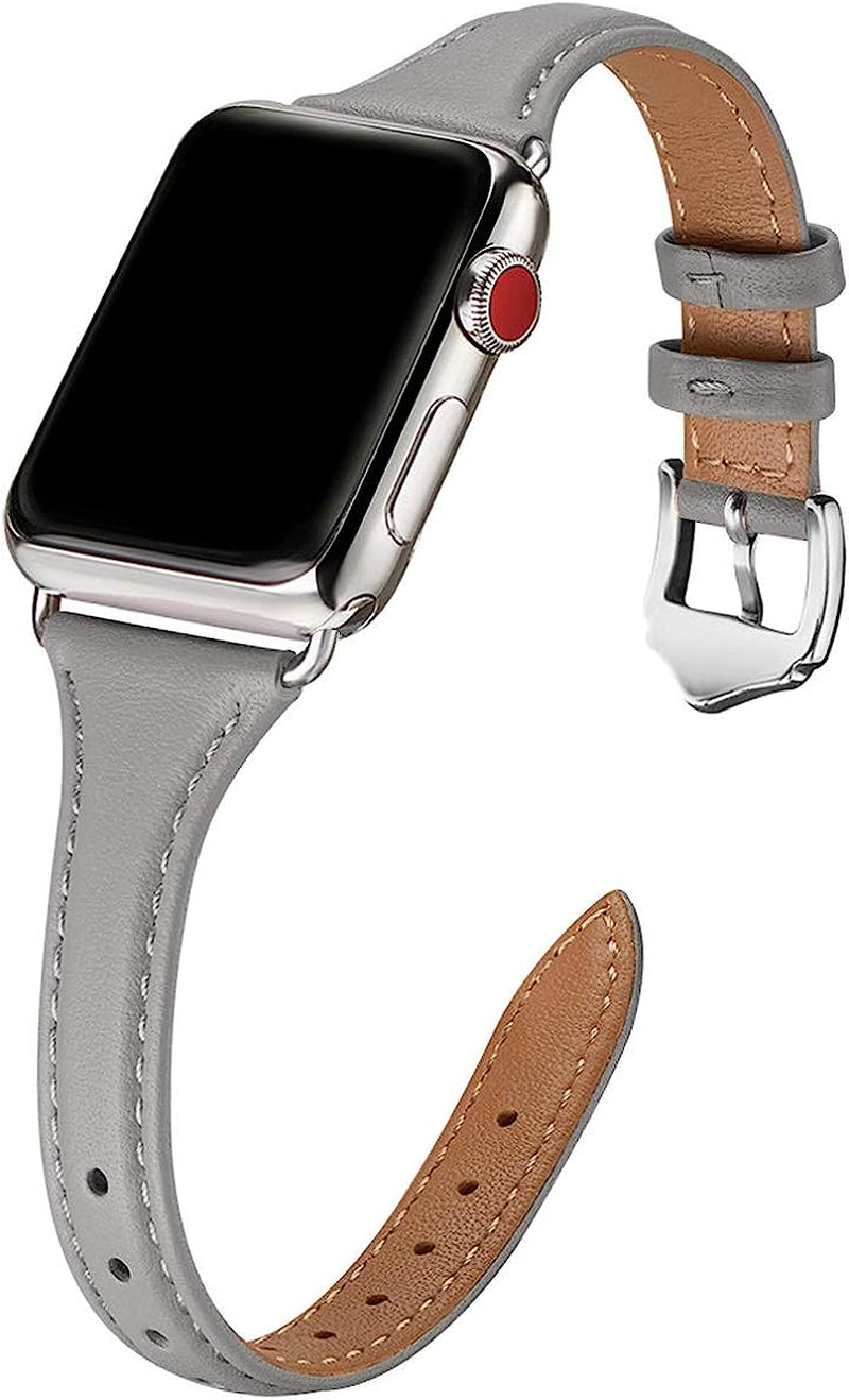WFEAGL Leather Bands Compatible with Apple Watch Band 38Mm 40Mm 41Mm 42Mm 44Mm 45Mm 49Mm Women, Top Grain Leather Strap Slim & Thin Replacement Wristband for Iwatch Ultra SE & Series 8 7 6 5 4 3 2 1  WFEAGL Gray/Silver 42mm 44mm 45mm 49mm 