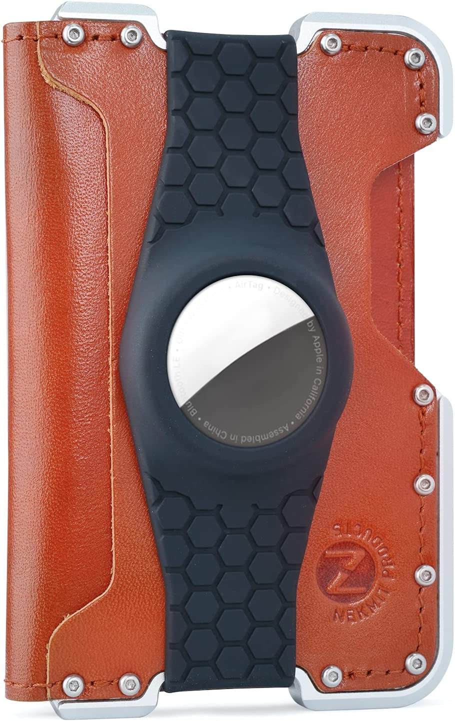 Nekmit Bifold Leather Wallet for Men - Tactical Metal Wallet with RFID Blocking, ID Window and Gift Box - Slim Minimalist Front Pocket Wallets Brown  Nekmit AirtagWallet-Brown  