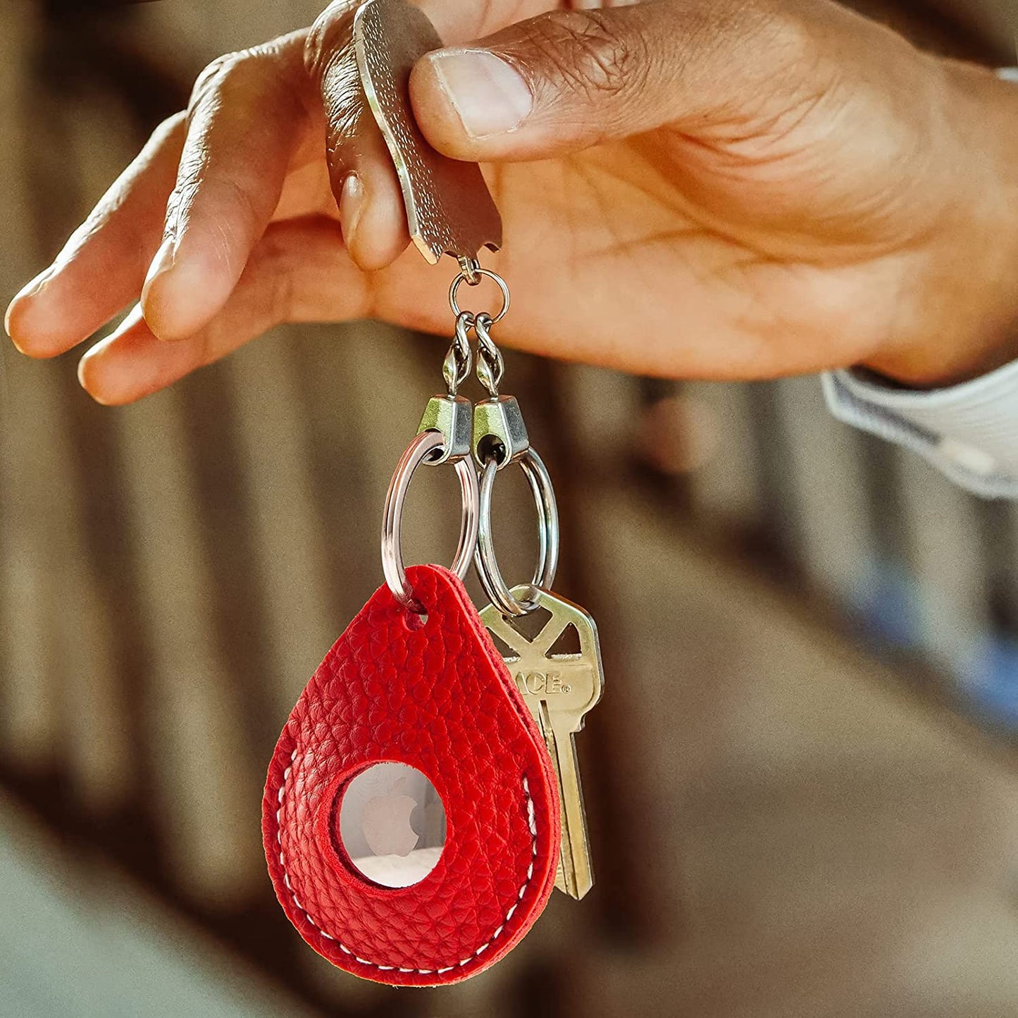 FOREVERFLYBIRD 4 Pack Airtag Holder Leather Case Air Tag Cover Keychain GPS Tracker Remote Finder Key Travel Backpack Pet Locator,Grey,White,Pink,Red  FOREVERFLYBIRD   