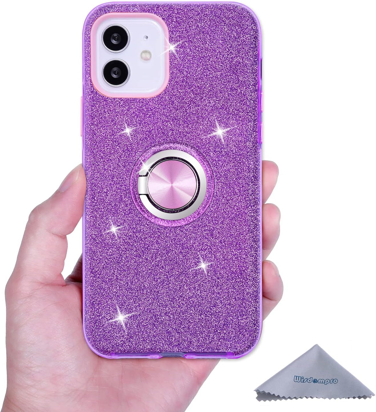 Wisdompro Iphone 12 Mini Case, Cute Glitter Bling Sparkle Protective Case with Ring Kickstand, Women Girls Phone Case for 5.4 Inch Apple Iphone 12 Mini - Purple  Wisdompro   