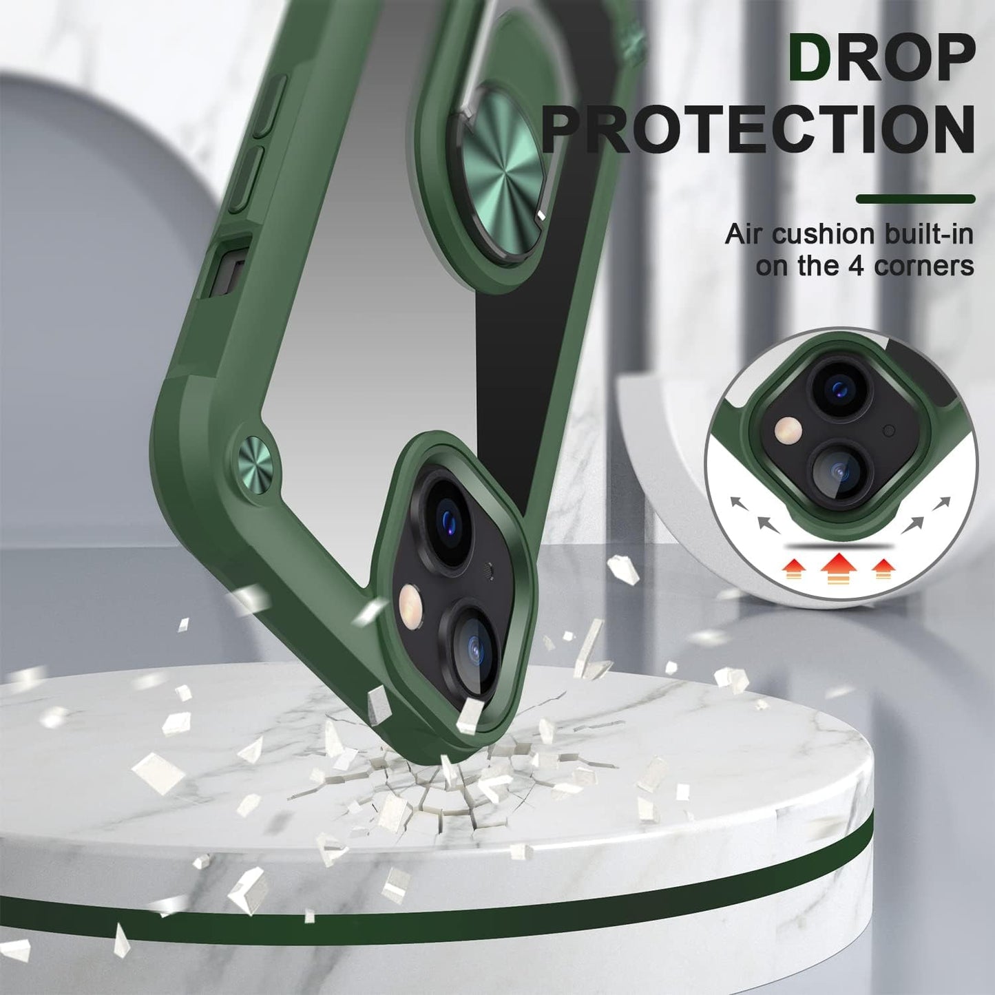 AUPAI Iphone 14 plus Case with Screen Protector,Iphone 14 plus Cover Crystal Clear Anti-Yellow Heavy Duty Acrylic Protective Phone Case with Magnetic Kickstand for Apple Iphone 14 Plus,Green  AUPAI   