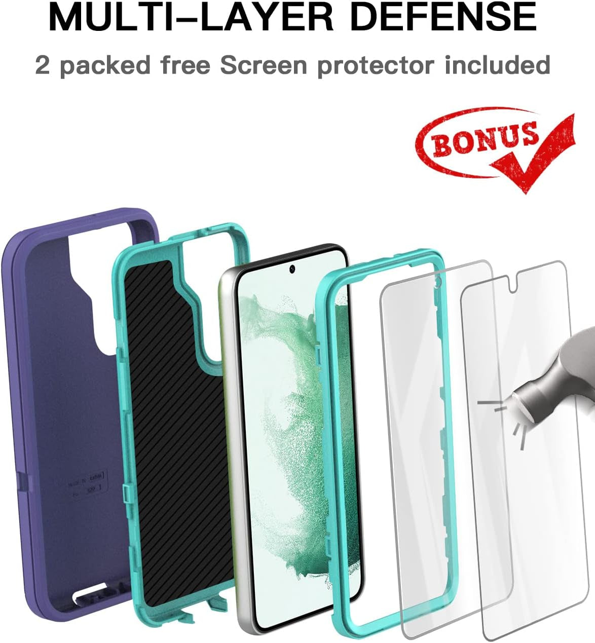 Aicase for Galaxy S22 plus Case with Screen Protector, Heavy Duty Drop Protection Full Body Rugged Shockproof/Dust Proof Military Protective Tough Durable Phone Cover for Samsung Galaxy S22 plus 6.6“  AICase   