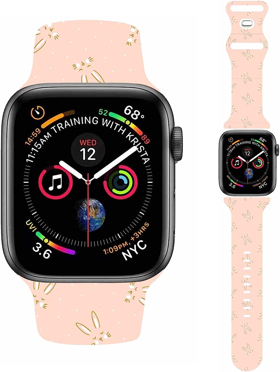 Easter Theme Bunny Rabbit Eggs Pattern Bands Compatible with Apple Watch 38Mm 40Mm 41Mm 42Mm 44Mm 45Mm 49Mm, Soft Silicone Sports Wristband Strap for Iwatch SE & Series 8/7/6/5/4/3/2/1  HYHMXB 23.Color 23 38mm/40mm/41mm M/L 