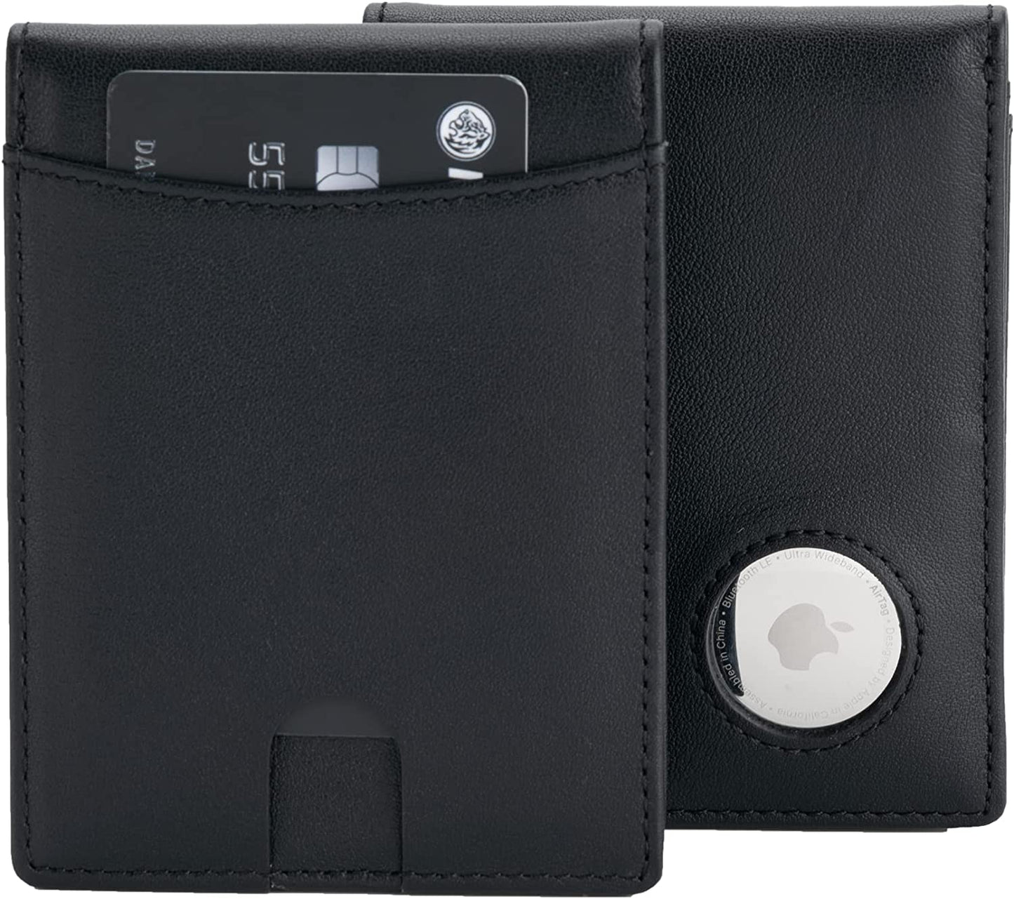 HLHGR Airtag Wallet Men Genuine Leather Cash Credit Card Bifold Wallet RFID Blocking with Airtag Case Holder Front Pocket for Apple Air Tag（ Airtag Not Inside） (Leather, Black)  HLHGR Black-NAPA-new  