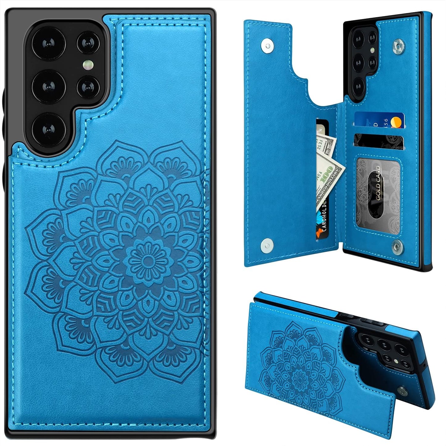MMHUO for Samsung Galaxy S22 Case with Card Holder,Flower Magnetic Back Flip Case for Samsung Galaxy S22 Wallet Case for Women,Protective Case Phone Case for Samsung Galaxy S22 5G (2022),Mint  MMHUO Blue Galaxy S22 Ultra 6.8"-(L) 