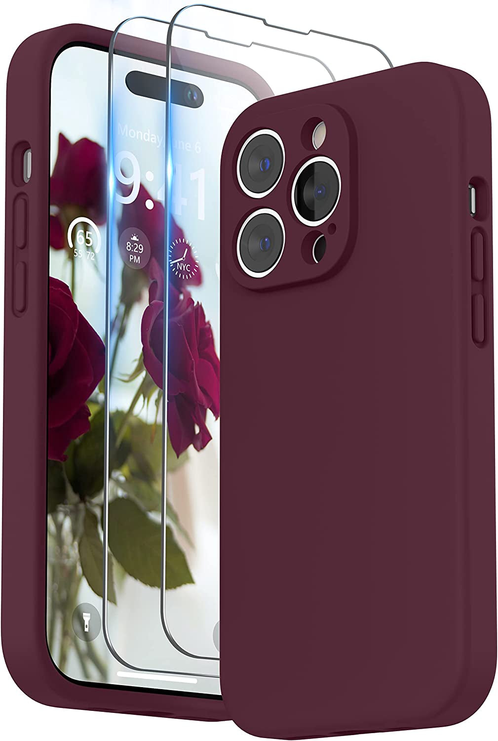 SURPHY Designed for Iphone 14 Pro Max Case with Screen Protector, (With Camera Protection + Soft Microfiber Lining) Liquid Silicone Phone Case, Blue Jay  SURPHY Plum  