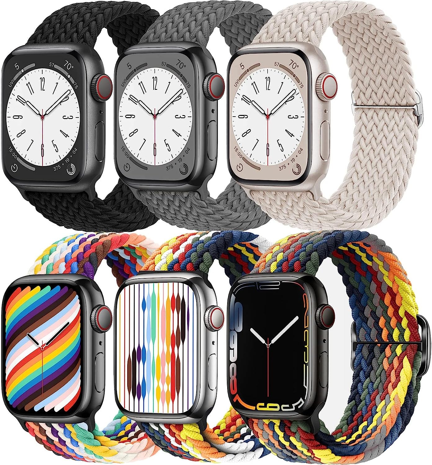 Braided Solo Loop for Apple Watch Band 40Mm 41Mm 38Mm 44Mm 45Mm 42Mm Ultra 49Mm Men/Women,Solace Stretchy Nylon Sport Wristband Strap for Iwatch Bands Series 8/7/6 5/4/3/2/1/SE 44 45 41 40 Mm  DMVEIMAL 10-Black/Grey/Starlight/Pride Edition/B/W 38mm 40mm 41mm 