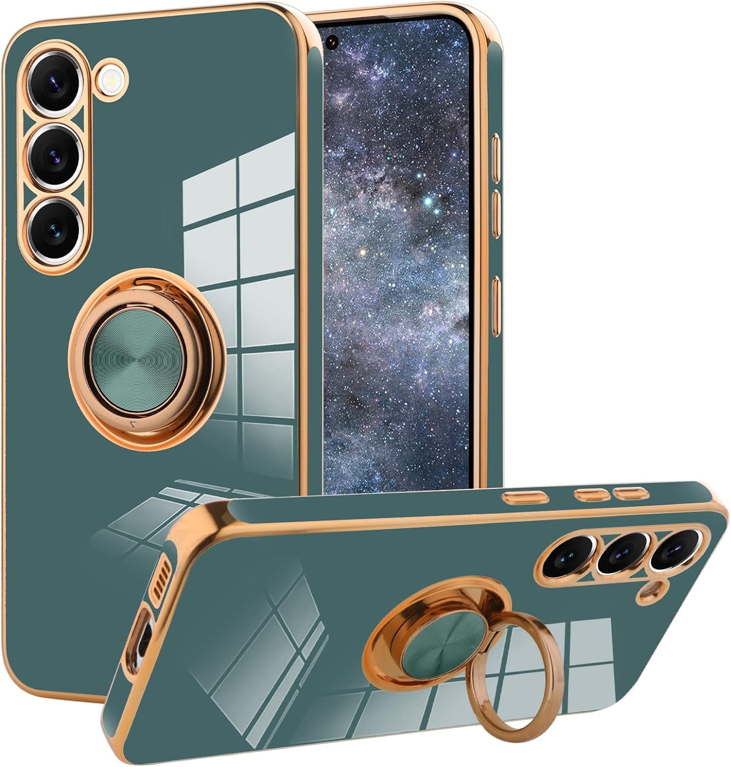 KANGHAR Compatible with Samsung Galaxy S23 5G Case for Women Girls, Plating Built-In 360 Rotation Magnetic Ring Kickstand Holder Soft Slim Shockproof Bumper Protective Cover (Blue)  KANGHAR Blue Gray Samsung Galaxy S23 Plus 