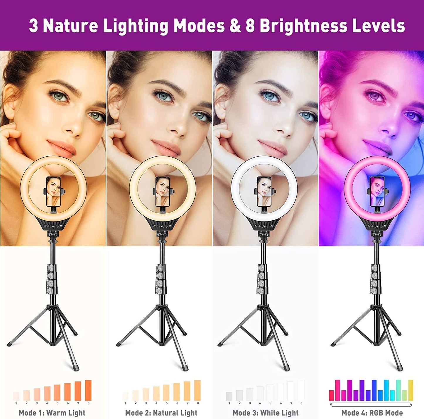 10" Ring Light with Tripod Stand and Phone Holder RGB Selfie Ring Light with 59" Stand & Desk Phone Tripod Stand,8 Dimming Levels,17 Color LED Ring Lights for Phone,Live Stream,Make Up,Youtube,Tiktok  VALUSIN   