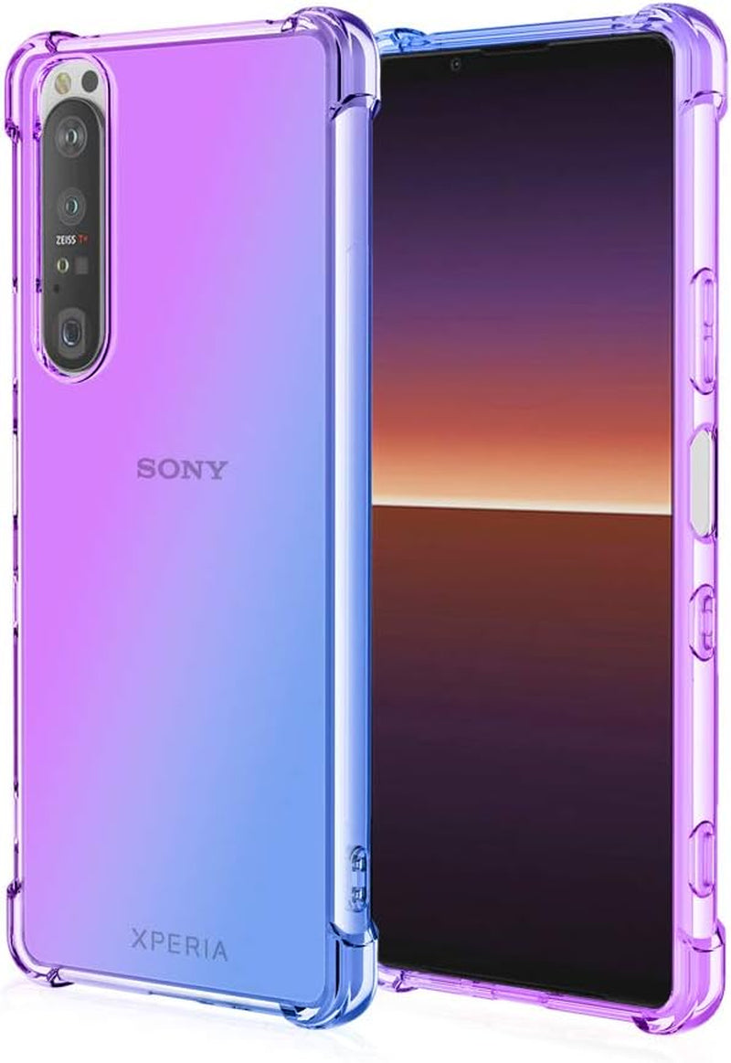 HUANGTAOLI Case for Sony Xperia 1 II, Airbag Drop Protection Gradient Color Bumper Phone Case Black/Gold  HUANGTAOLI Purple/Blue  