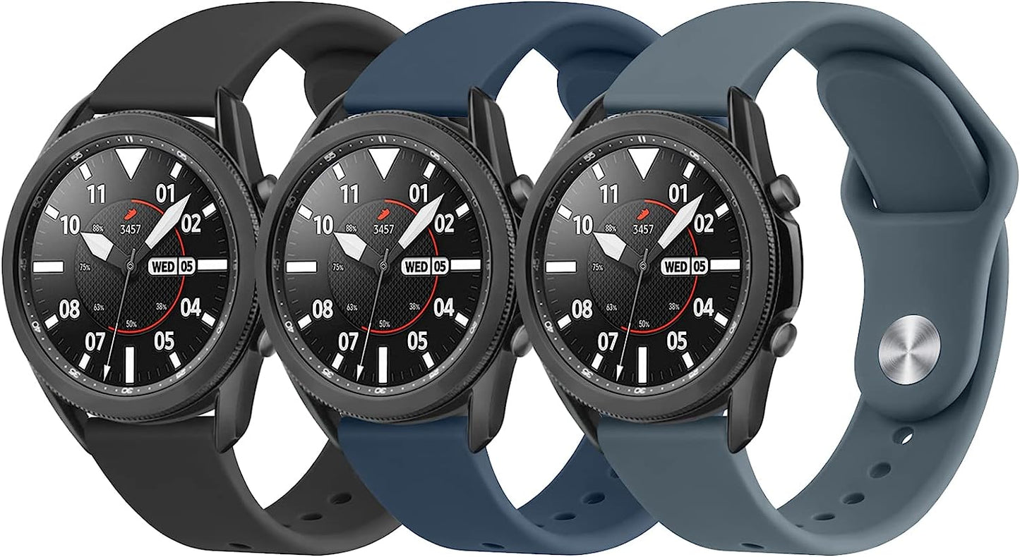 3 PACK Bands Compatible with Samsung Galaxy Watch 3 Bands 45Mm, Galaxy Watch 46Mm Band, 22Mm Adjustable Soft Silicone Sport Strap Replacement Band for Galaxy Watch 3 45Mm Women Men  Wanme Black+Abyss Blue+Blue Gray  