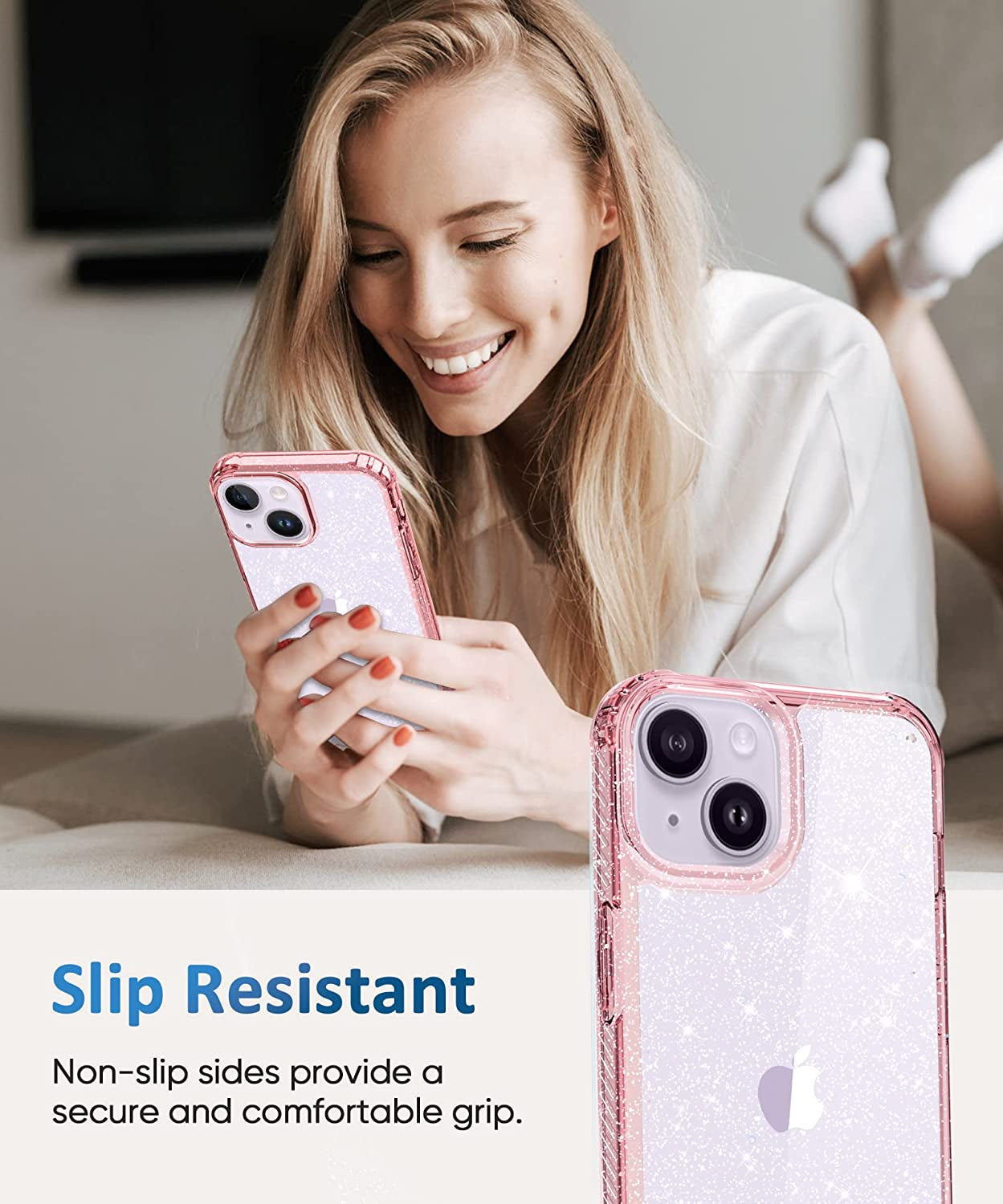 MIODIK Compatible with Iphone 14 Case with Screen Protector + Camera Lens Protector, Non Yellowing Clear Glitter Protective Phone Case, Women Girls Cover for Iphone 14 6.1 Inch 2022 - Sparkle Pink  MIODIK   