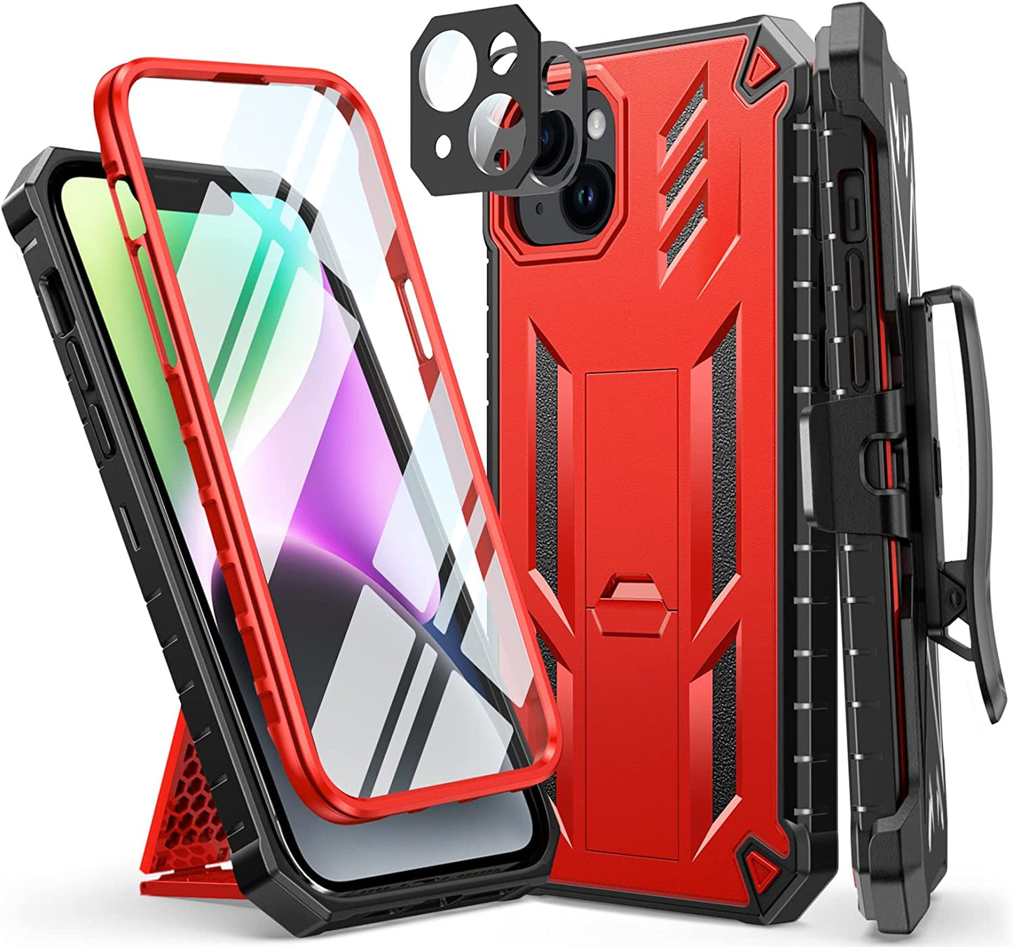 FNTCASE for Iphone 14Plus Phone Case: Rugged Protective Belt Clip Holster Heavy Duty with Built in Kickstand - 360 Protection Shockproof Cover for Apple Iphone 14 plus Cases, 6.7Inch (Matte Black)  iPhone 14 Plus cases Black Red  