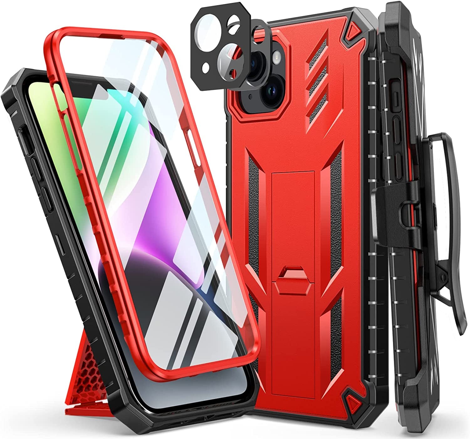 FNTCASE for Iphone 14Plus Phone Case: Rugged Protective Belt Clip Holster Heavy Duty with Built in Kickstand - 360 Protection Shockproof Cover for Apple Iphone 14 plus Cases, 6.7Inch (Matte Black)  iPhone 14 Plus cases Black Red  