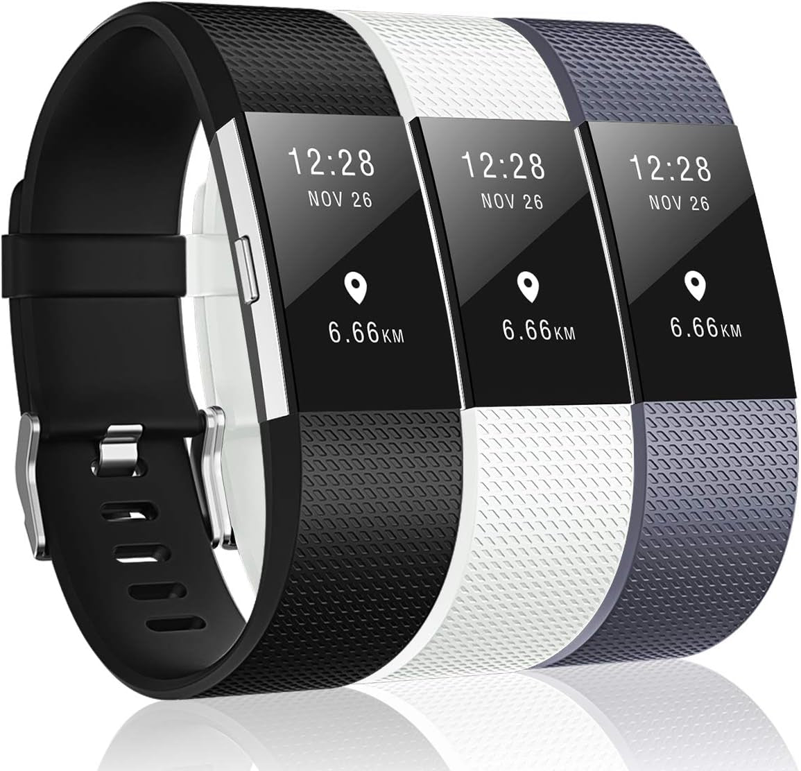 3 Pack Bands Compatible with Fitbit Charge 2, Classic & Special Edition Replacement Bands for Fitbit Charge 2, Women Men  OYODSS Black/Gray/White Small( 5.5"-6.7" ) 