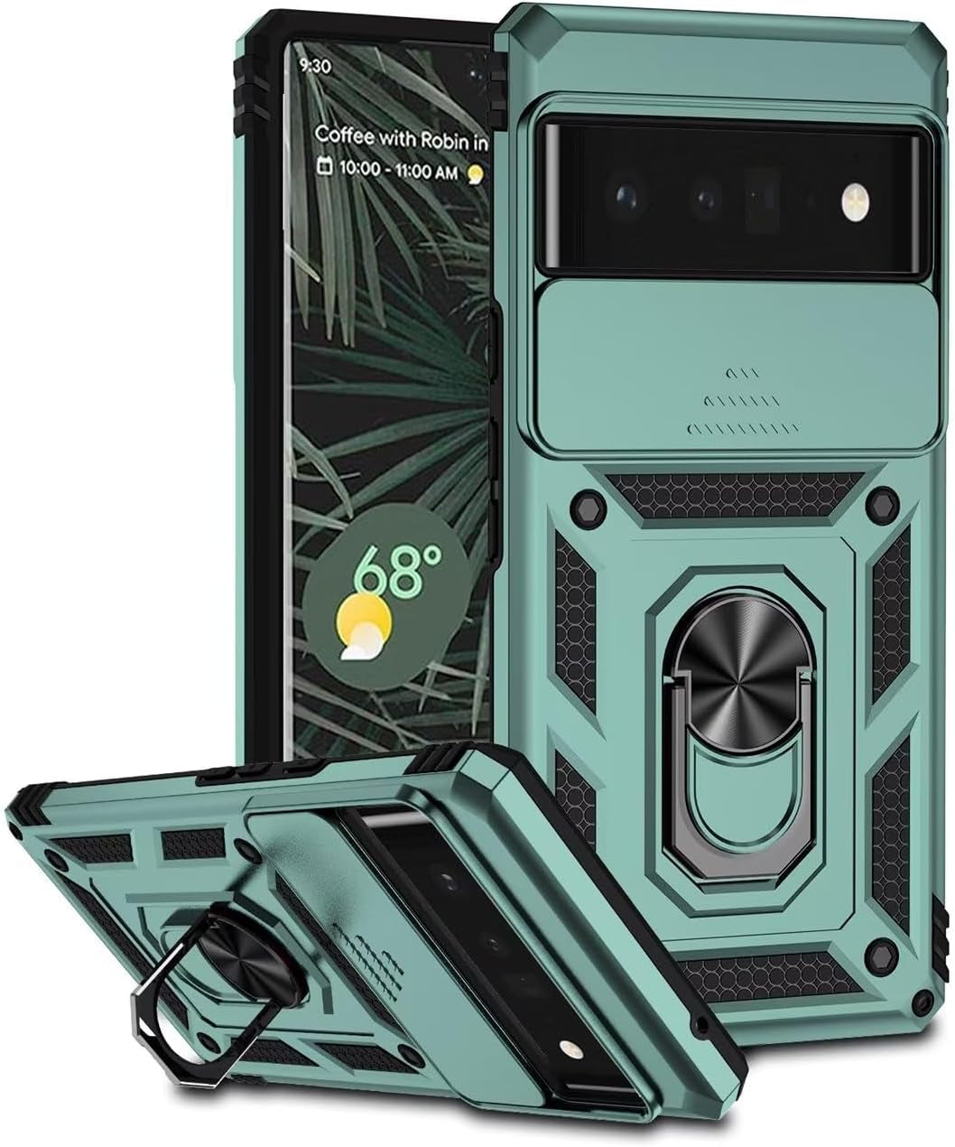 Yodueiv for Pixel 6 Pro Case, Google 6 Pro G8VOU with Slide Camera Cover, Magnetic Ring Car Mount Holder Kickstand Protective Cases Cover for Google Pixel 6 Pro 5G Green  Yodueiv   