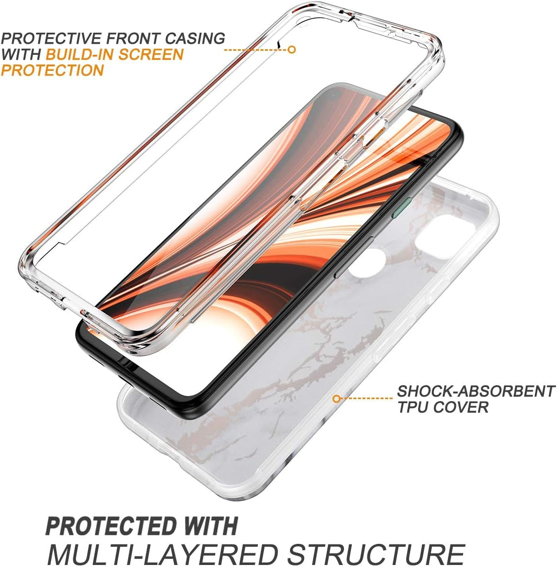 SURITCH for Google Pixel 4A Case【Not for 5G】, [Built-In Screen Protector] Marble Full-Body Protection Shockproof Rugged TPU Bumper Protective Case for Google Pixel 4A 4G 5.8 Inch 2020(Gold Marble)  SURITCH   