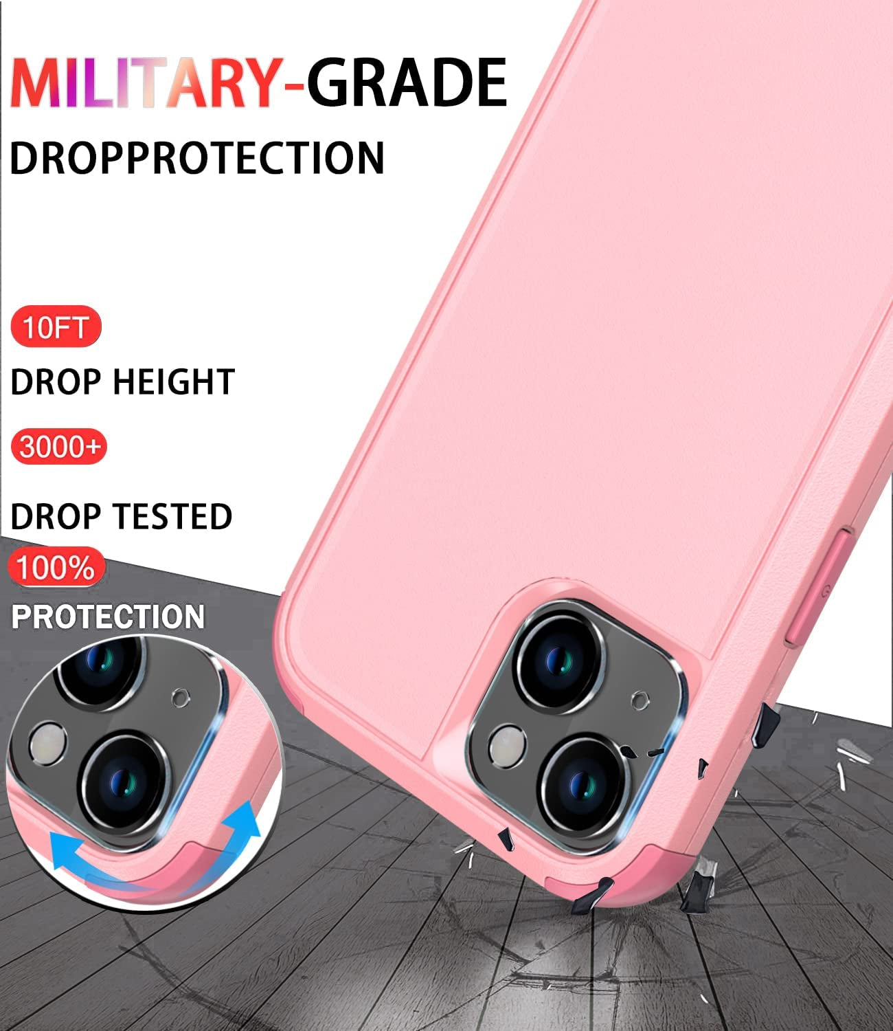 Diverbox for Iphone 14 Case [Shockproof] [Dropproof] [Tempered Glass Screen + Camera Lens Protector],Heavy Duty Protection Phone Case Cover for Apple Iphone 14 (Pink)  Diverbox   
