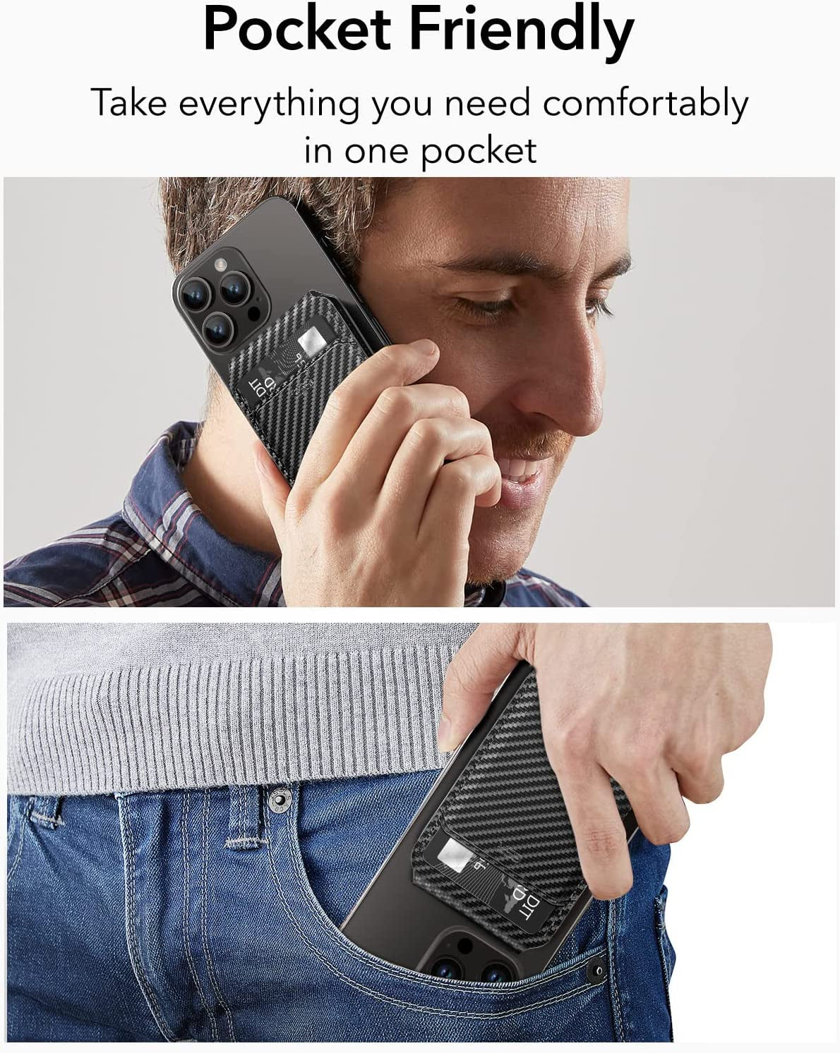 ESR Magsafe Wallet Stand (Halolock), Iphone Wallet with Adjustable Stand, Magnetic Wallet for Iphone 14/13/12 Series, Not for Iphone 13/12 Mini, 3 Card Holder, Vegan Leather, Black Carbon Fiber  Electronic Silk Road Corp   