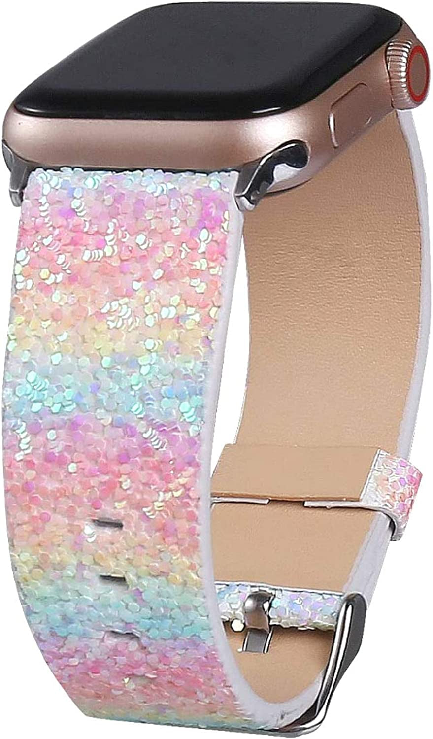 Bling Bands Compatible with Apple Watch Band 38Mm 40Mm 41Mm 42Mm 44Mm 45Mm 49Mm Women, Iwatch Strap Shiny Bling Glitter Leather Wristband for Apple Watch Series 8 7 6 5 4 3 2 1 SE Ultra  JOHIPI Yellow 38mm/40mm/41mm 