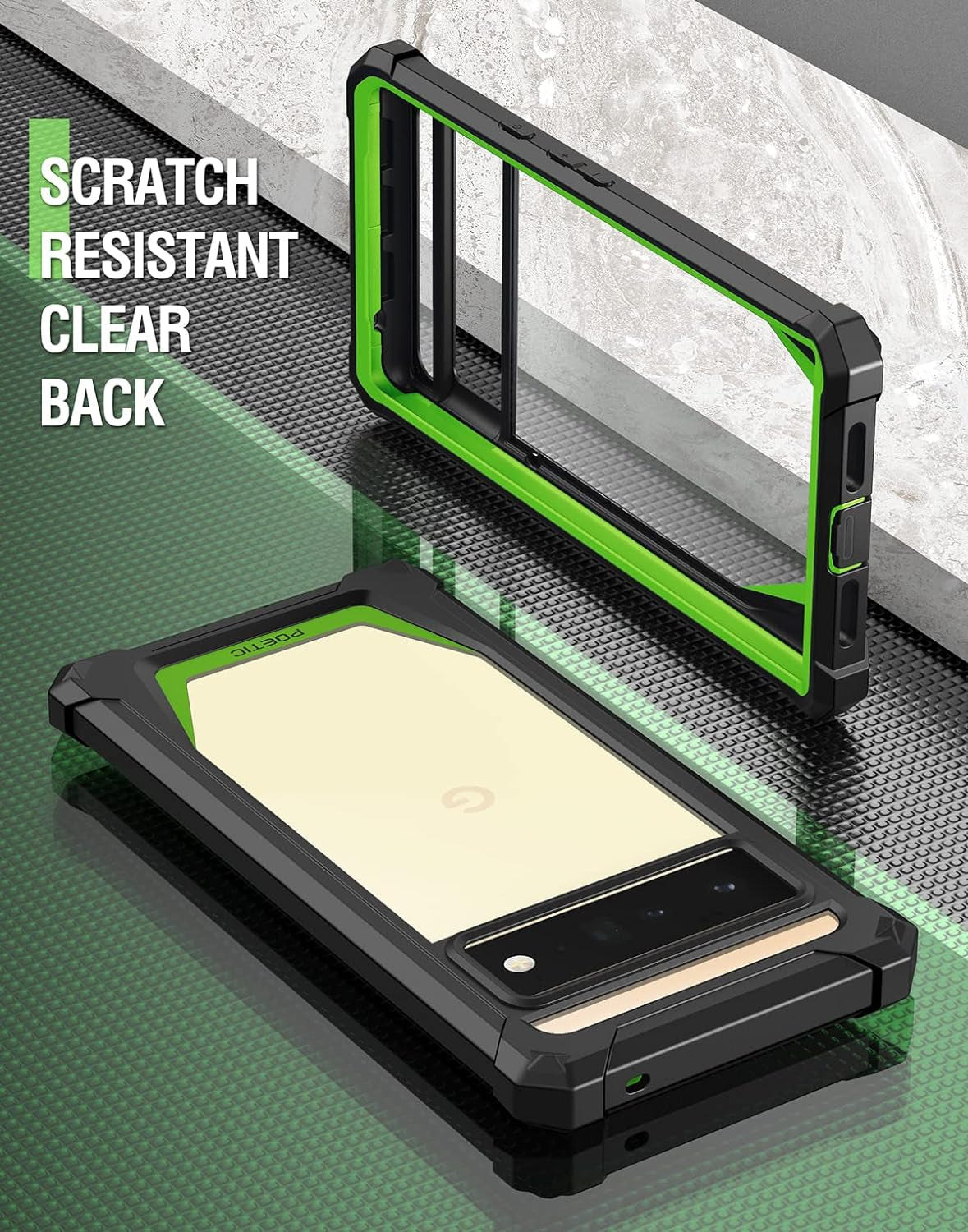 Poetic Guardian Case Designed for Google Pixel 6 Pro 5G, Built-In Screen Protector Work with Fingerprint ID, Full Body Hybrid Shockproof Bumper Cover Case, Green/Clear  Poetic   