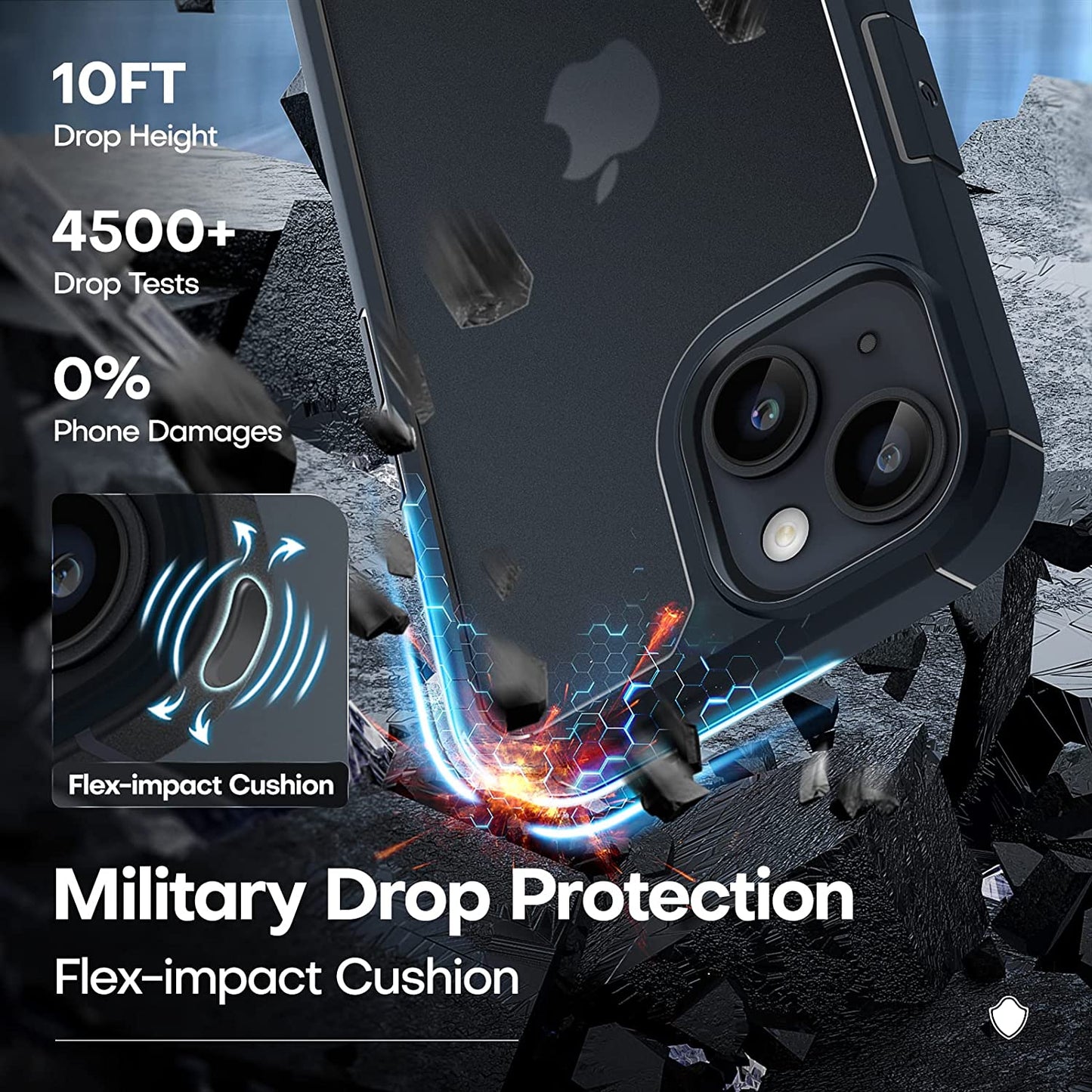 TAURI 5 in 1 for Iphone 14 Case, [Not Yellowing] with 2 Tempered Glass Screen Protectors + 2 Camera Lens Protectors [Military Grade Protection] Shockproof Slim Phone Case 6.1 Inch, Matteblack  TAURI   