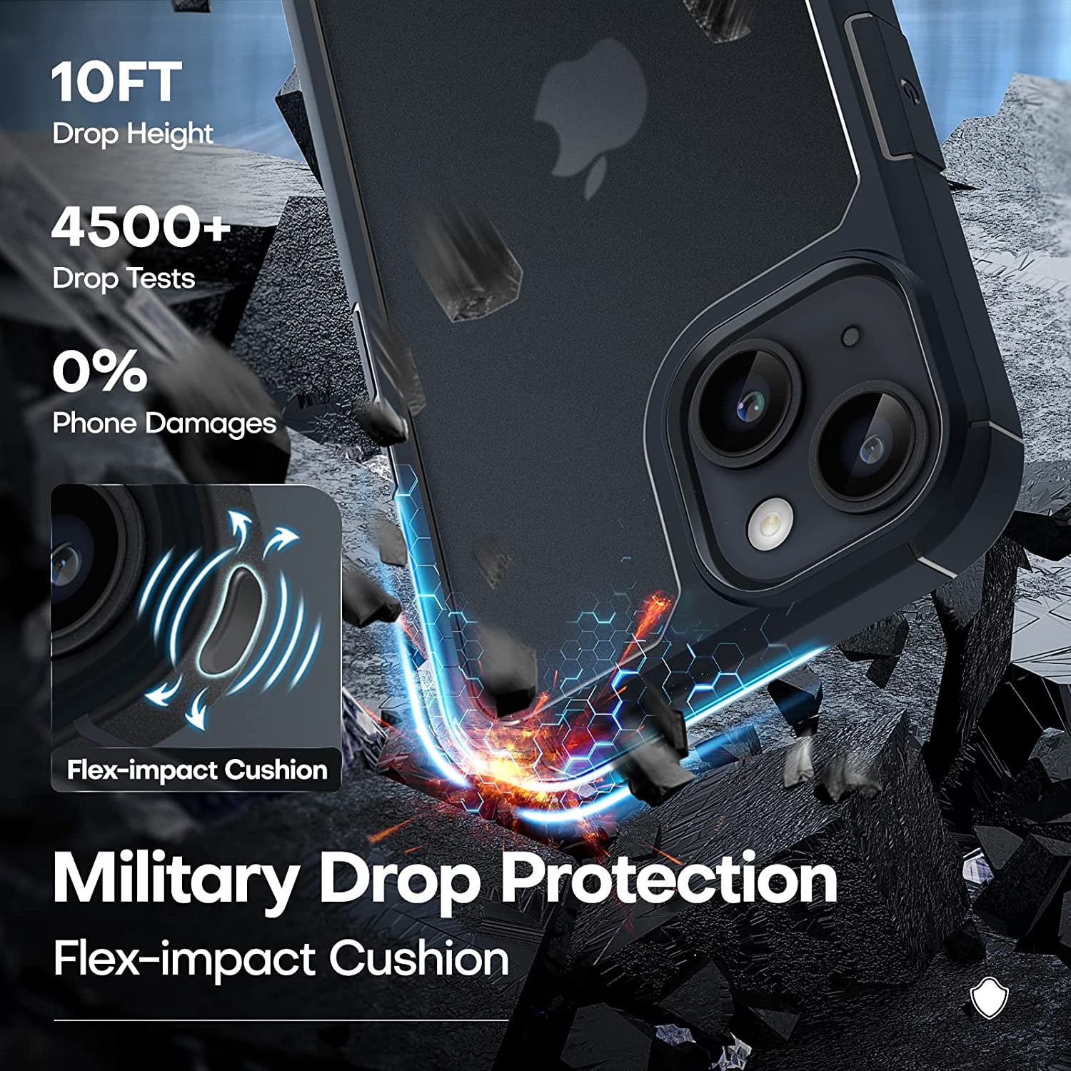 TAURI 5 in 1 for Iphone 14 Case, [Not Yellowing] with 2 Tempered Glass Screen Protectors + 2 Camera Lens Protectors [Military Grade Protection] Shockproof Slim Phone Case 6.1 Inch, Matteblack  TAURI   