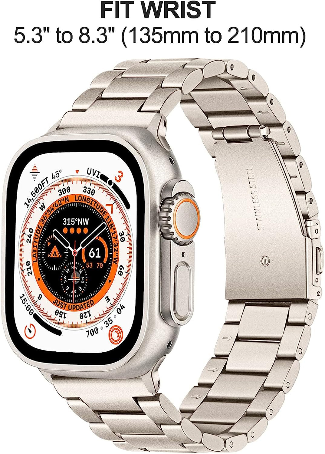 Trumirr Band + Protective Case + Screen Protector for Apple Watch Ultra 49Mm Starlight, Solid Metal Stainless Steel Strap & Tempered Glass Cover for Iwatch Ultra 49Mm  TRUMiRR   