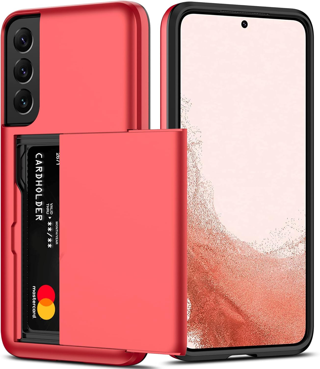 Nvollnoe for Samsung S22 Case with Card Holder 5G 6.1 Inch Slim Dual Layer Heavy Duty Protective Galaxy S22 Case Hidden Card Slot Wallet Case for Samsung S22(Rose Gold)  Nvollnoe Red For Galaxy S22 Plus-6.6'' 