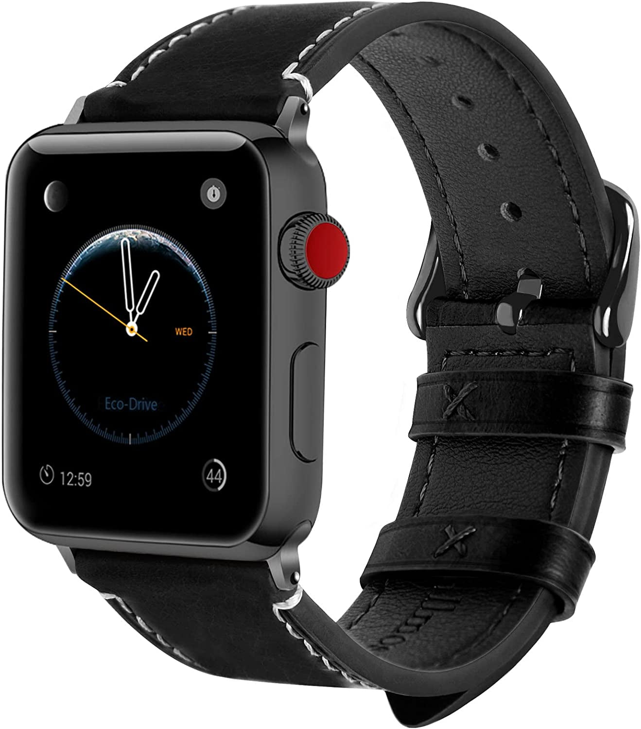 Fullmosa Compatible Apple Watch Band Leather 42Mm 44Mm 45Mm 38Mm 41Mm 40Mm for Iwatch Se/Se2/Series 8/7/6/5/4/3/2/1/Ultra 49Mm,42Mm/44Mm/45Mm White + Silver Buckle  Fullmosa Black + smoky grey buckle 42mm/44mm/45mm/49mm 