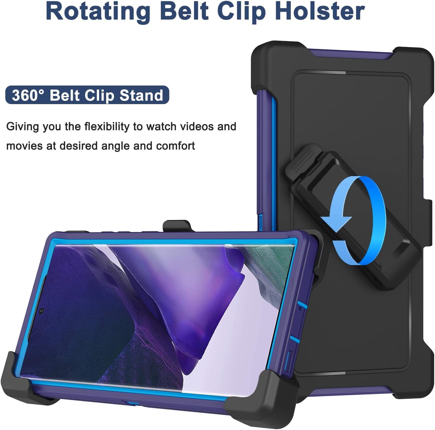 For Galaxy Note 20 Ultra Case with Belt Clip Holster, 2 Screen Protector, Military Grade Full Body Heavy Duty Shockproof Rugged Protective Cover for Samsung Galaxy Note 20 Ultra 5G (Blue)  RubCase   