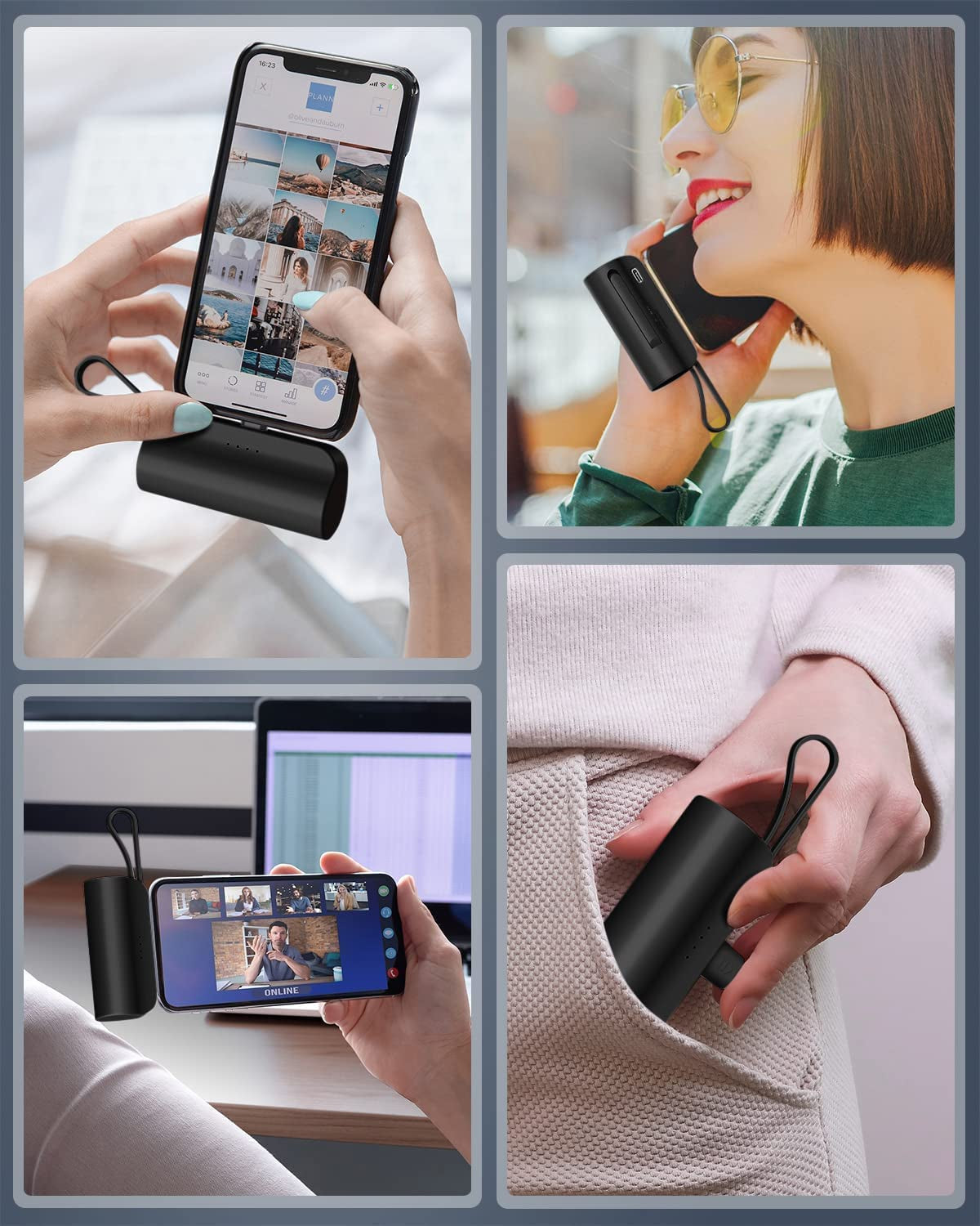 Abnoys Power-Bank-Portable-Charger - 8000Mah Ultra Compact Portable Phone Charger 5V3A Output Battery Pack Built-In Type-C Cable and Cell Phone Holder Compatible with Iphone and Samsung, Etc. (Black)  Dongguan Junboshi Electronic Technology Co.,Ltd   