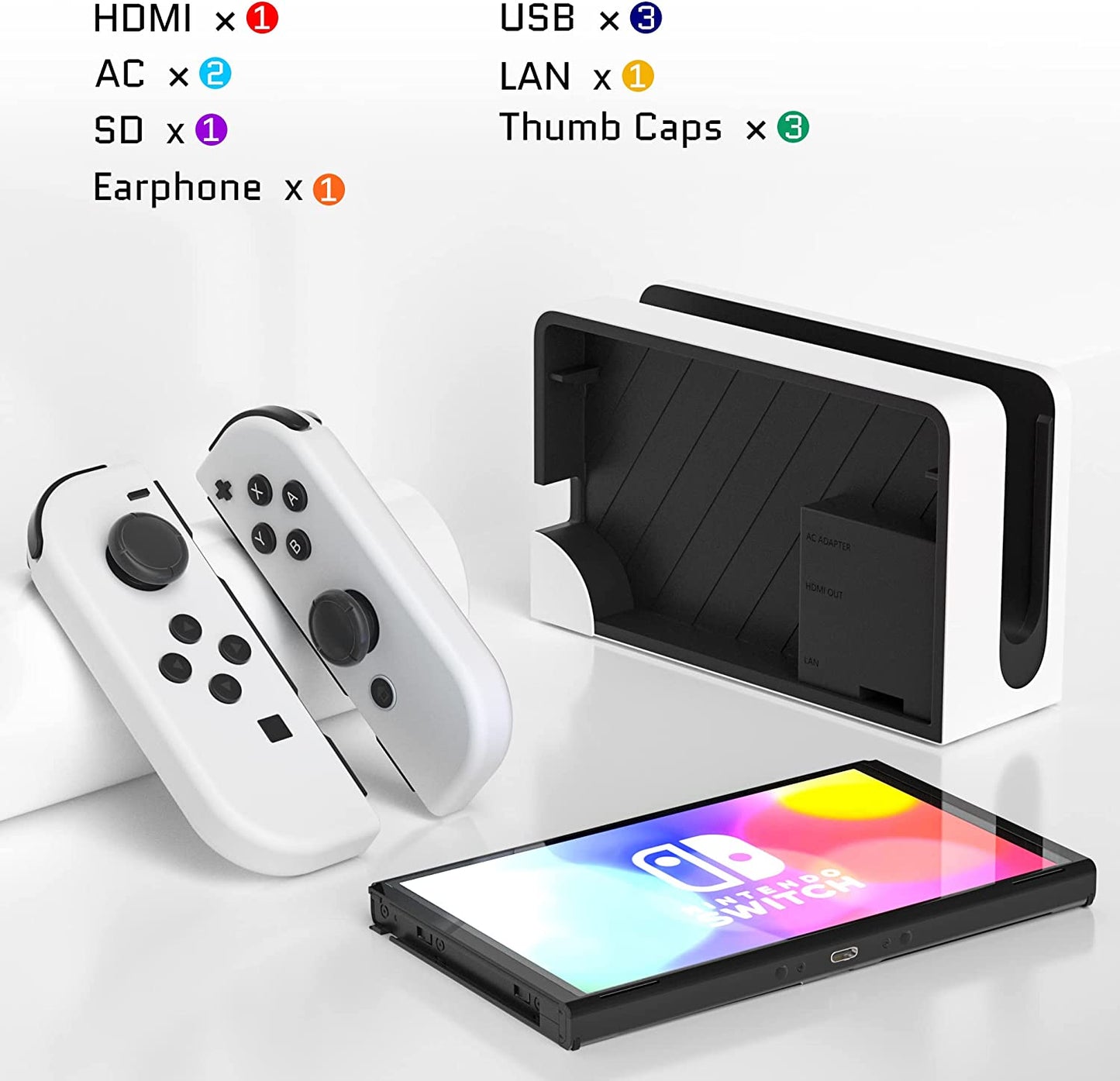 14 Pack - RHOTALL Dust Proof Plugs Kit for Nintendo Switch OLED Accessories, 11 Soft Silicone Dust Plug Cover for Switch OLED Console and Dock, 3 Thumb Grip Caps for Switch OLED Joy Con  RHOTALL   