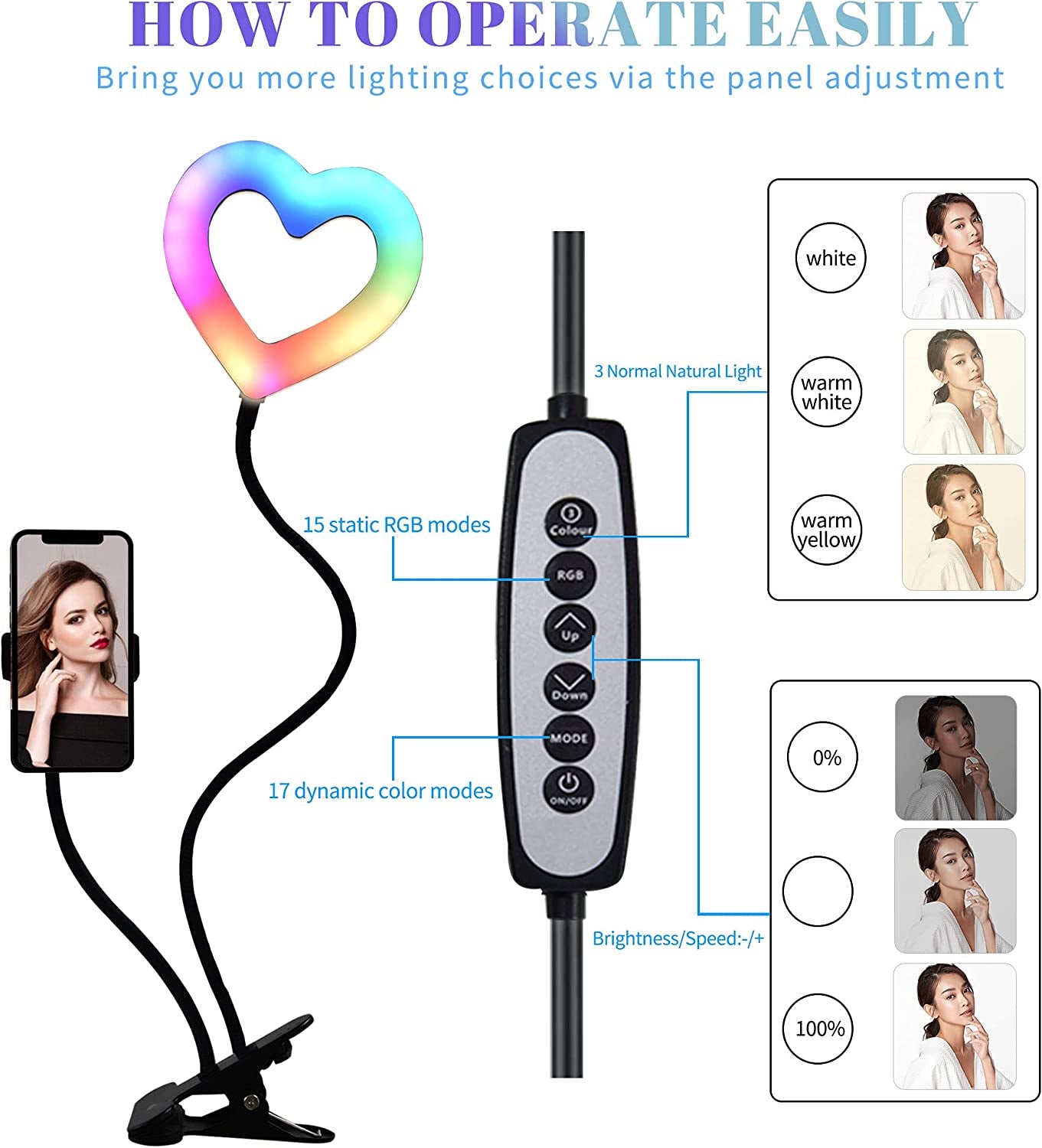 Orionstar 6" Ring Light with Holder for Phone, Selfie Ring Light with Flexible Gooseneck Stand and Clip for Desk, Adjustable LED Brightness, 3+32 RGB Modes, Live Stream, Video, Photography  Orionstar   