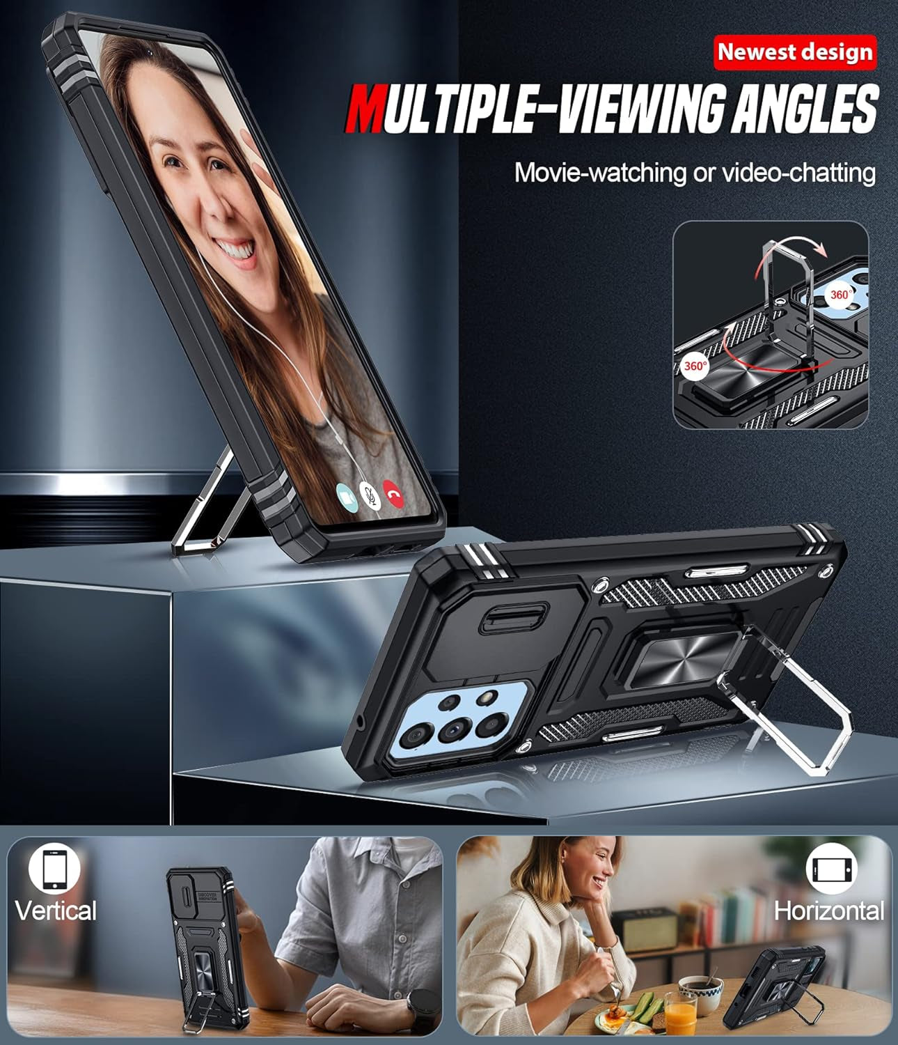 Leyi for Galaxy A53 5G Case: Galaxy A53 5G Case with Slide Camera Cover + [2 Packs] Screen Protector, 360 Full Body Military-Grade Phone Case with Upgrade Kickstand for Galaxy A53 5G, Black  LeYi   