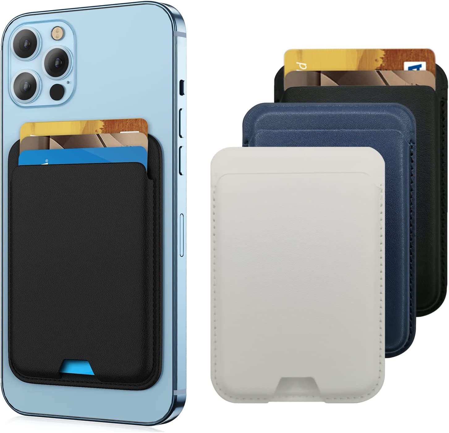 Magnetic Wallet Card Holder Compatible with Apple Magsafe Wallet for Iphone 14 Pro Max/14 Pro/14/14 Plus, Mag Safe Wallet for Iphone 13 Pro Max/13 Pro/13/13 Mini/Iphone 12 Series, Midnightblack  iLodn Black Blue White  