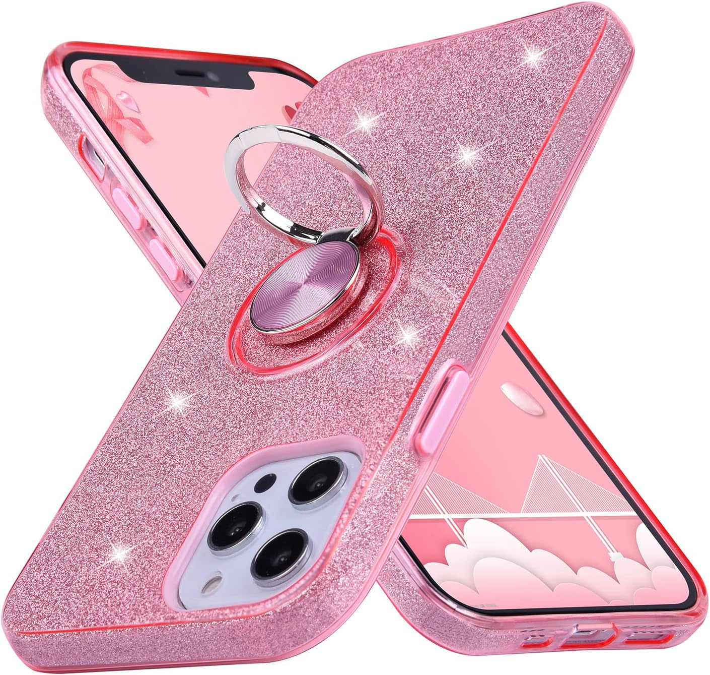 Wisdompro Iphone 12 Mini Case, Cute Glitter Bling Sparkle Protective Case with Ring Kickstand, Women Girls Phone Case for 5.4 Inch Apple Iphone 12 Mini - Purple  Wisdompro [12 Pro Max] Pink Iphone 12 Pro Max 
