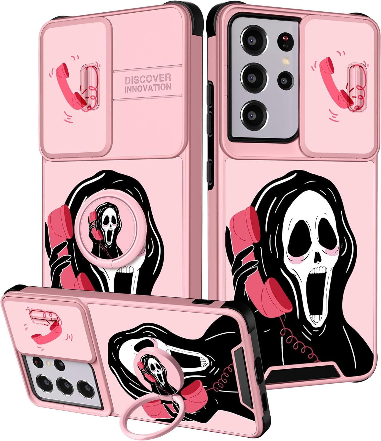 Oqpa for Samsung Galaxy S21 Ultra Case Cute Cartoon S21 Ultra 5G Case for Women Girly Girl Kawaii Funny Unique Cases with Camera Cover+Ring Holder for Galaxy S21 Ultra, Heart Skull  meitong2020 4-Pink Skull  