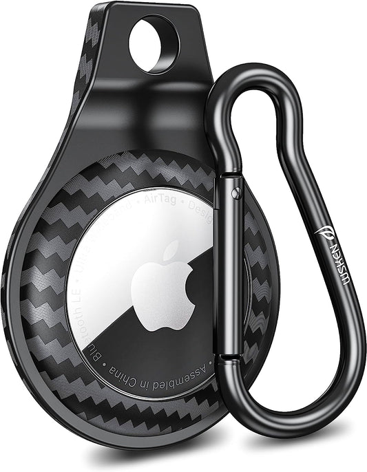 WSKEN for Airtag Case with Keychain 2021,[Anti -Lost] Metal Carbon Fiber Protective Premium Cover Portable Protector Ring Holder for Apple Airtags Accessories- Black  WSKEN   