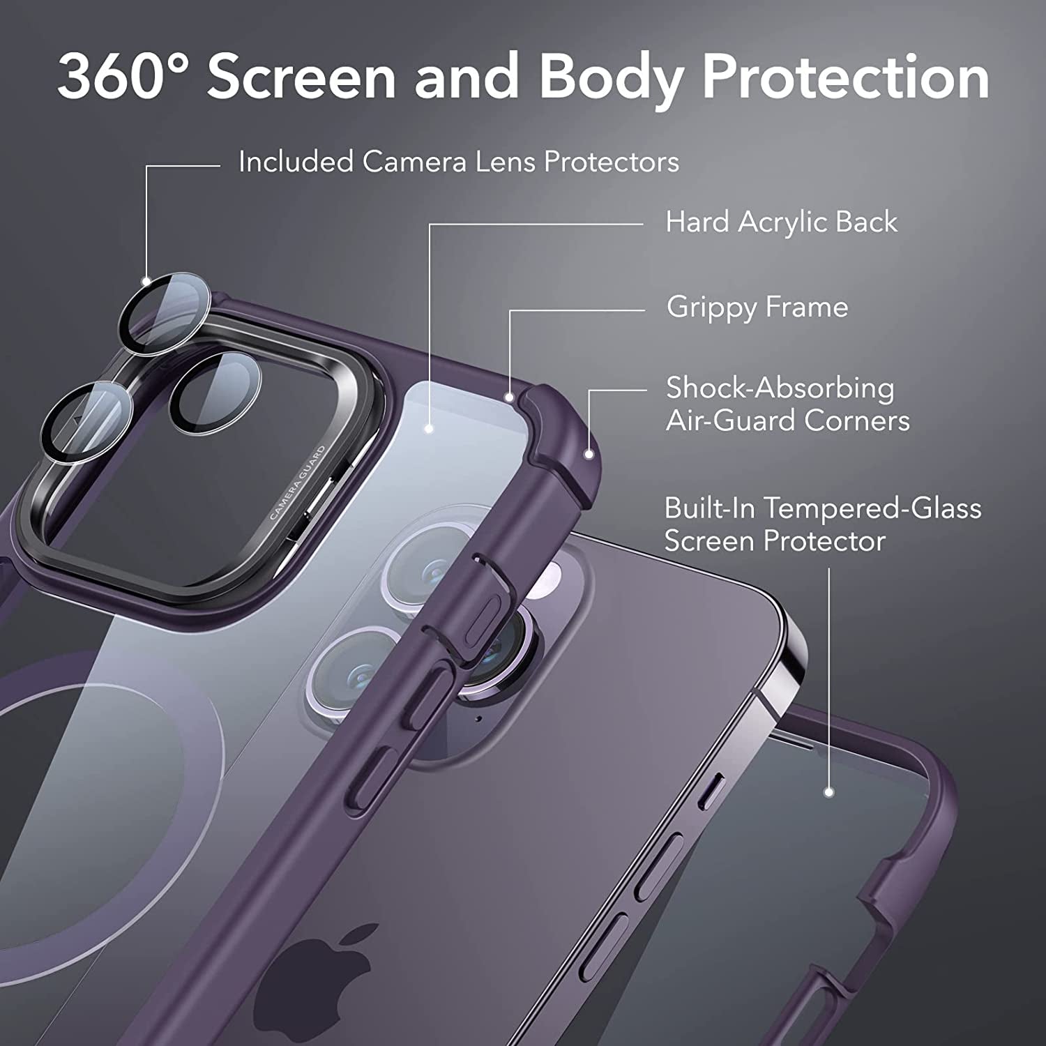 ESR for Iphone 14 Pro Max Case, Magsafe Compatible, Full Body Shockproof Case, Military-Grade Protection, Magnetic Phone Case for Iphone 14 Pro Max, Shock Armor Kickstand Case (Halolock), Clear Purple  Electronic Silk Road Corp   