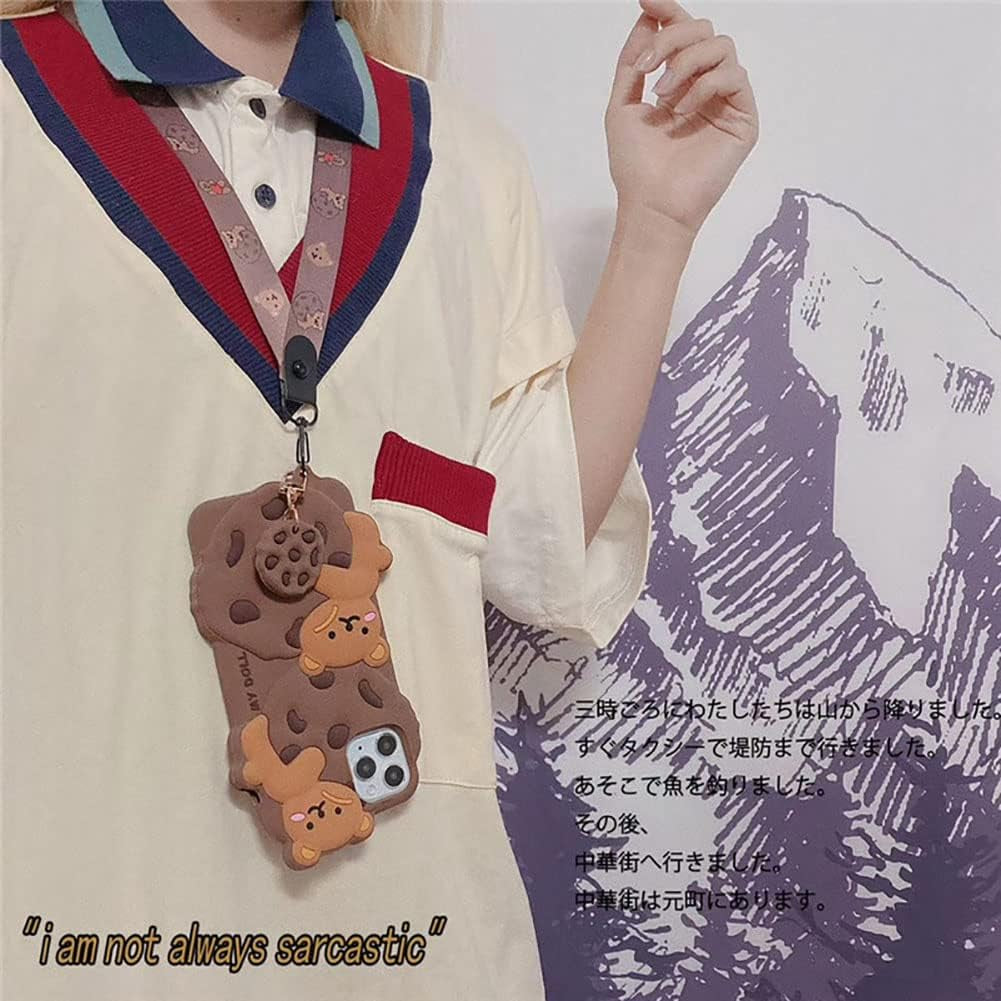 Yatchen for Iphone 13 Case Cookie Bear Kawaii Phone Cases,Cute Iphone 13 Case with Strap Lanyard Keychain 3D Cartoon Bear Soft Silicone Protective Case Funny for Iphone 13 Women Girls  Yatchen   
