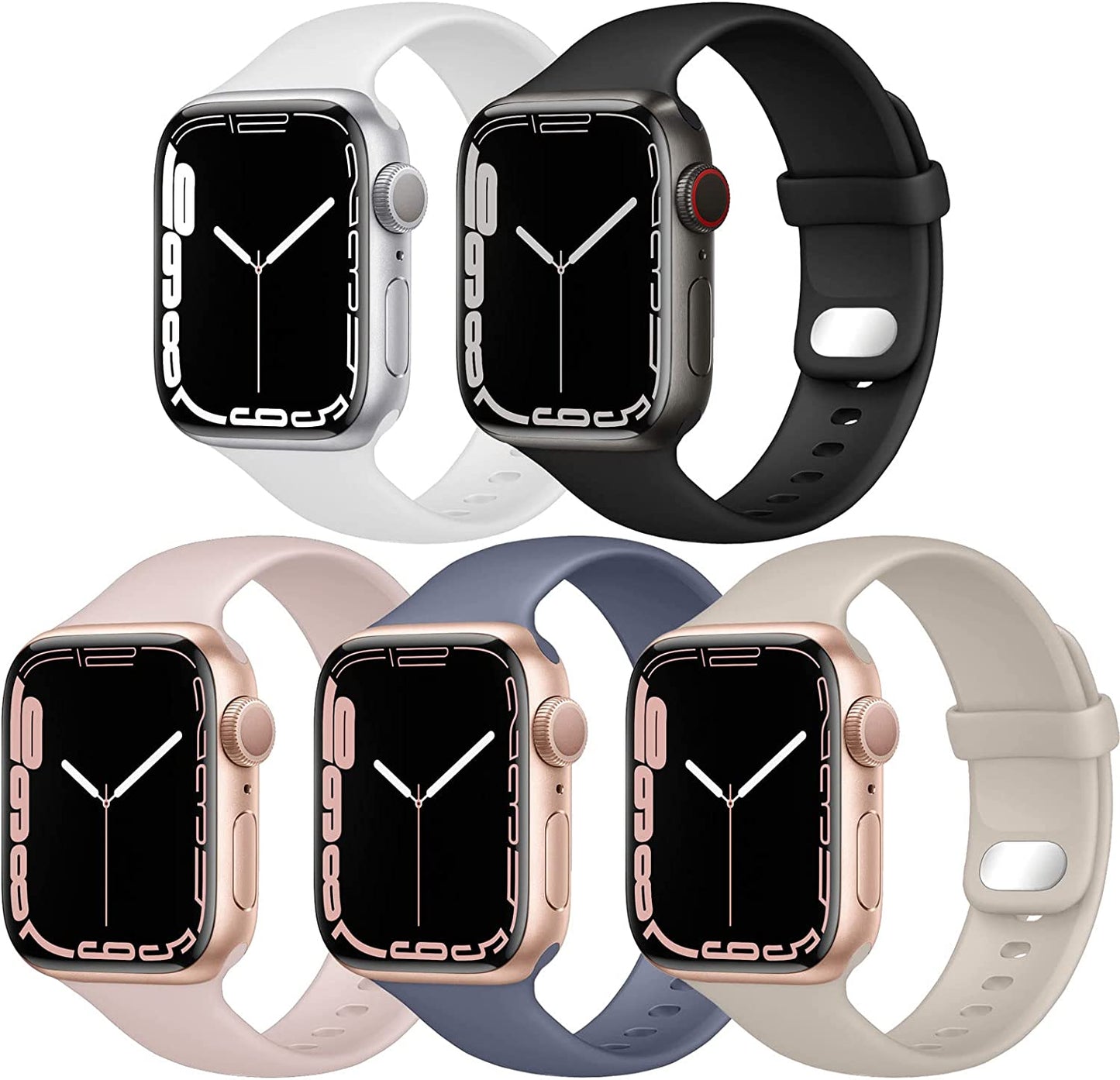 NUKELOLO Sport Band Compatible with Apple Watch Bands 38Mm 41Mm 40Mm 45Mm 44Mm 42Mm, Soft Silicone Replacement Strap Compatible for Iwatch Series SE 7 6 5 4 3 2 1 Women Men  NUKELOLO pinksand/black/white/stone/lavendergray 38mm/40mm/41mm 