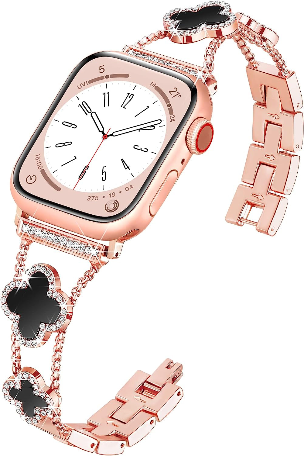 Wipalor Compatible with Apple Watch Band 42Mm 44Mm 45Mm 49Mm, Lightweight for Women, Easy Adjustable Bracelet, Shiny Diamond on Butterfly, Jewelry Metal Strap for Iwatch Series 8 7 6 5 4 3 2 1 SE Ultra(Rose Gold)  NB-tech Company Sweet Clover-Rose Gold 42/44/45/49 mm 