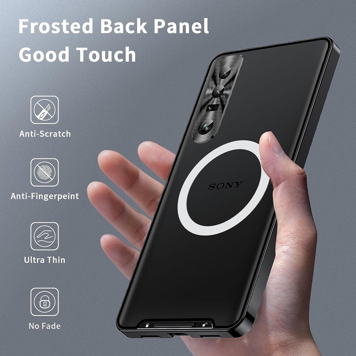 Metal Case for Sony Xperia 1 V (2023), Military-Grade Metal Bumper Shockproof Translucent Cover Matte PC Back Cover with Magnetic Wireless Chager Camera Lens Protection for Sony Xperia 1 V (Black)  YZBYFON   