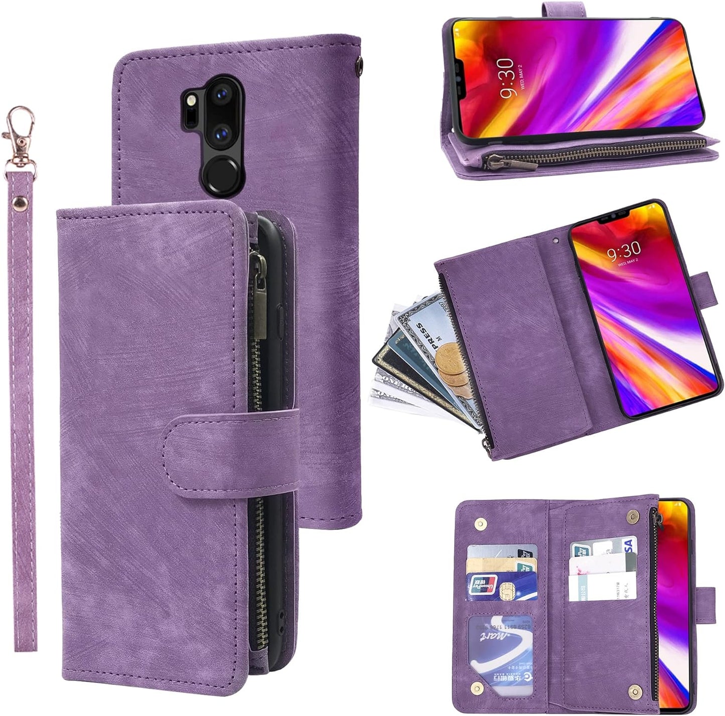 Compatible with LG G7 Thinq Wallet Case and Premium Vintage Leather Flip Credit Card Holder Stand Cell Cover for LGG7 One G 7 plus LG7 Fit Lg7Thinq 7G Thin Q G7+ G7Thinq Lgg7Thinq Women Men Black  Dibosom Purple  