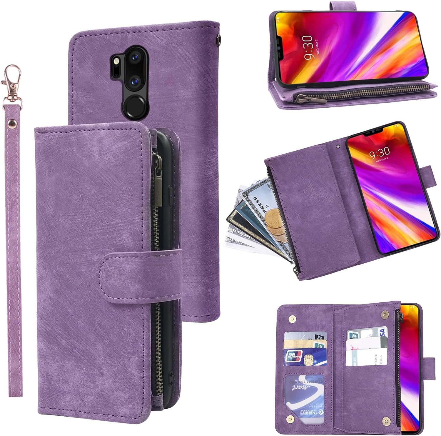 Compatible with LG G7 Thinq Wallet Case and Premium Vintage Leather Flip Credit Card Holder Stand Cell Cover for LGG7 One G 7 plus LG7 Fit Lg7Thinq 7G Thin Q G7+ G7Thinq Lgg7Thinq Women Men Black  Dibosom Purple  